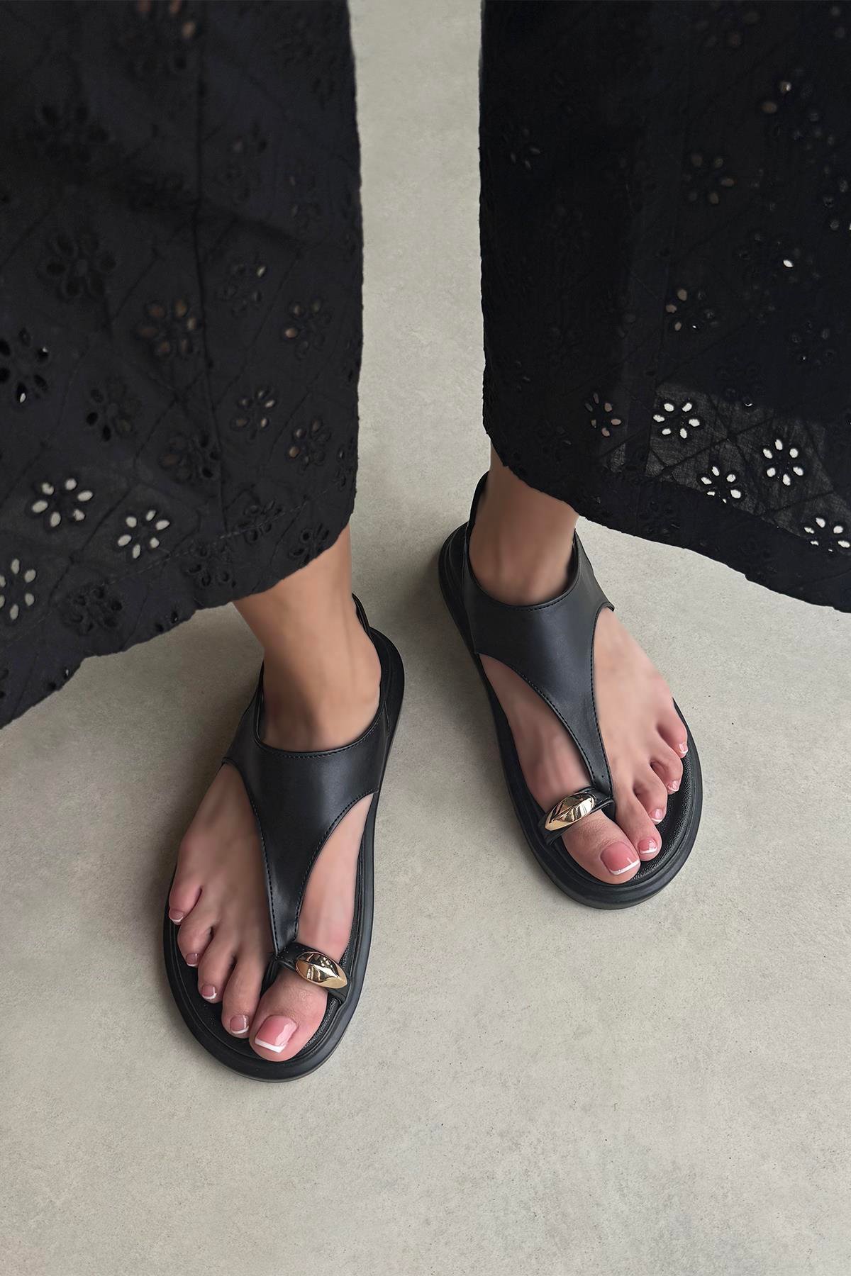 Mixed Kadın Parmak Arası  Deri Sandalet Siyah
