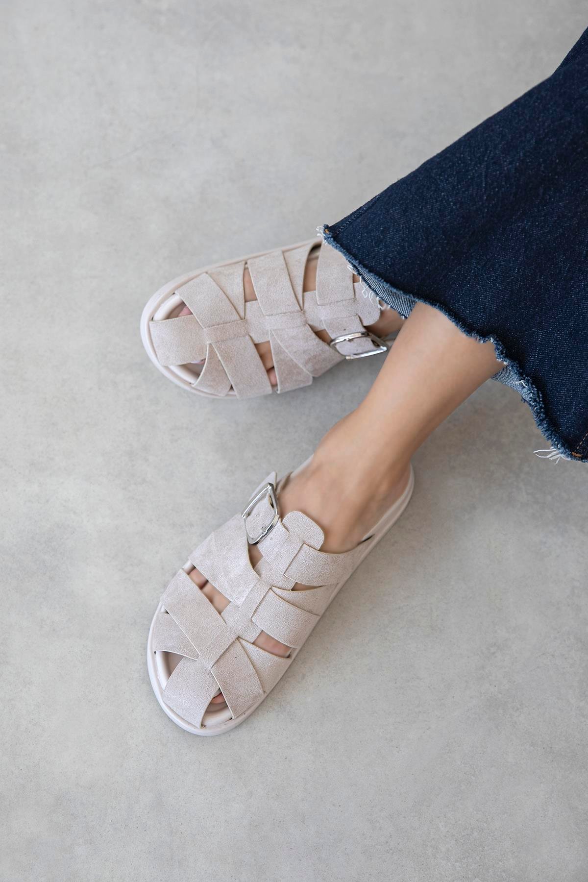 Mora Kadın Günlük Konfor Süet Terlik Bej