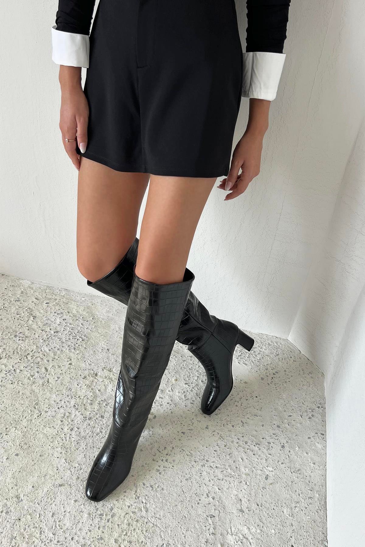 Moscow Kadın  Topuklu  Kroko Çizme Siyah