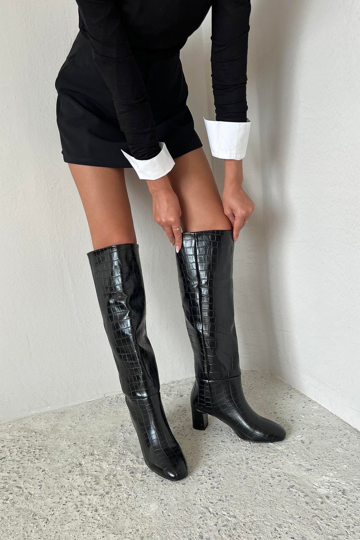 Moscow Kadın  Topuklu  Kroko Çizme Siyah