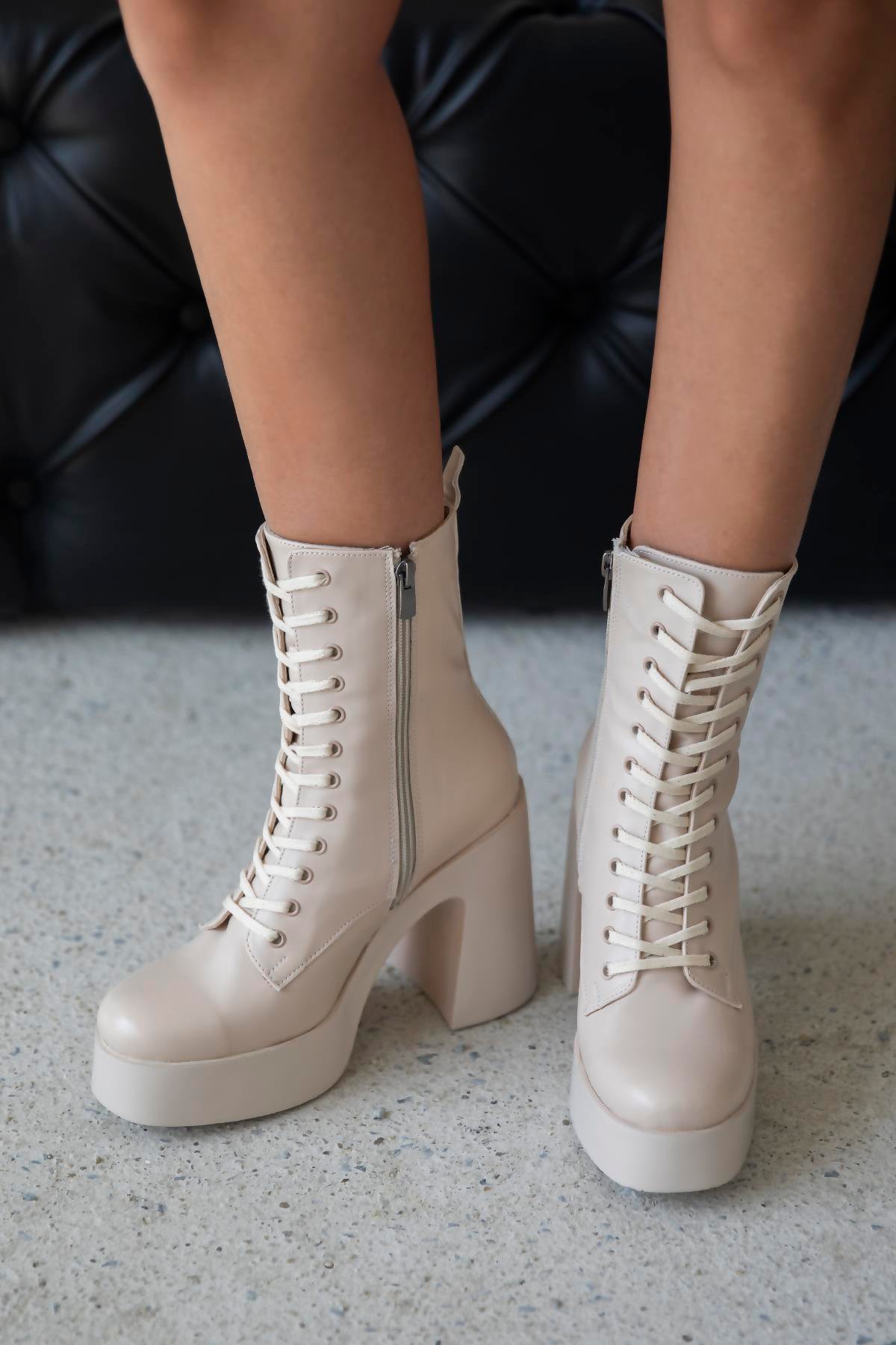 Myra Kadın Platform Topuk  Deri  Bot Bej