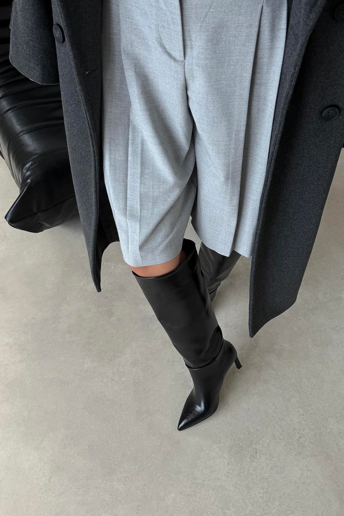 Nadia Kadın Kırışık Deri Çizme Siyah