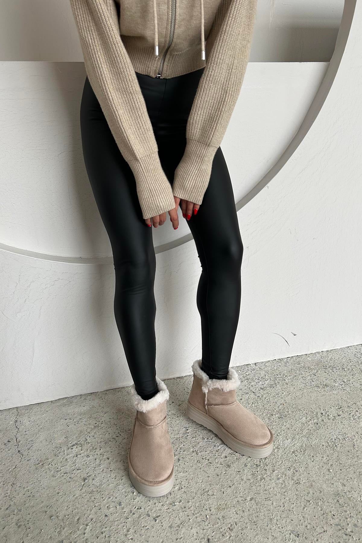 Nova Kadın  İçi Kürk Detay   Süet Yarım  Bot Bej