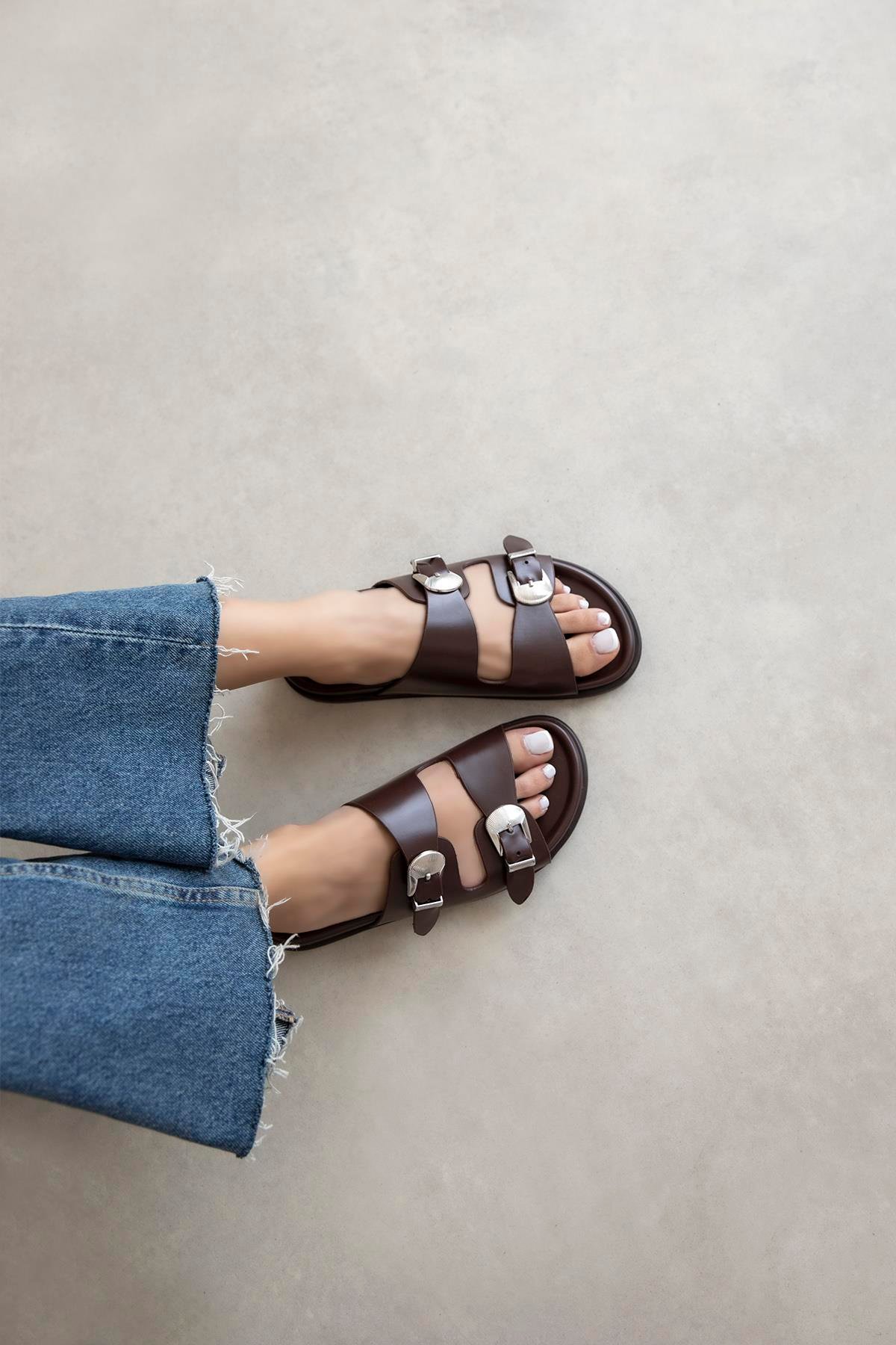 Orban Kadın Toka Detay Günlük Konfor Deri Terlik Kahve