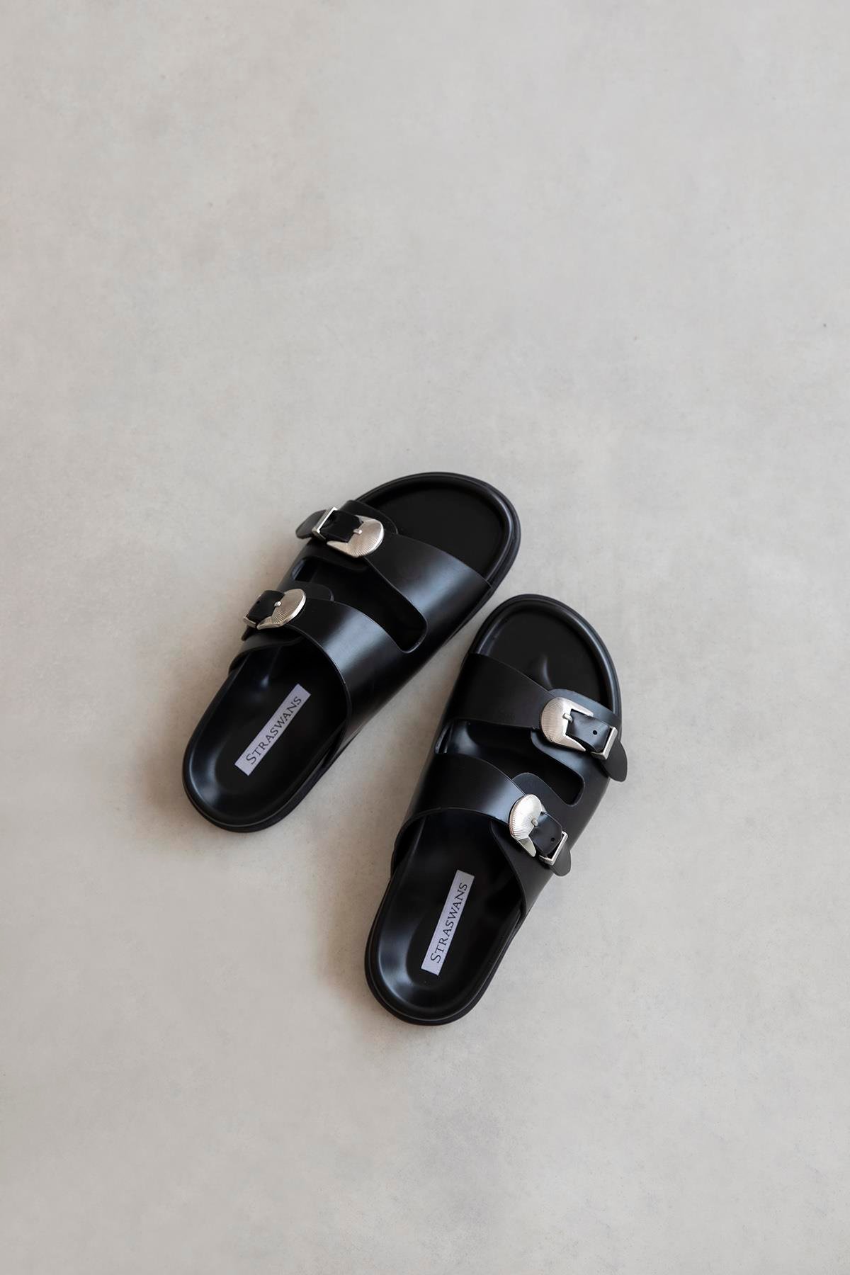 Orban Kadın Toka Detay Günlük Konfor Deri Terlik Siyah