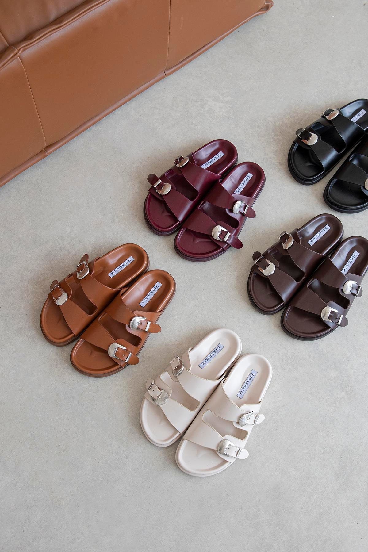 Orban Kadın Toka Detay Günlük Konfor Deri Terlik Bej