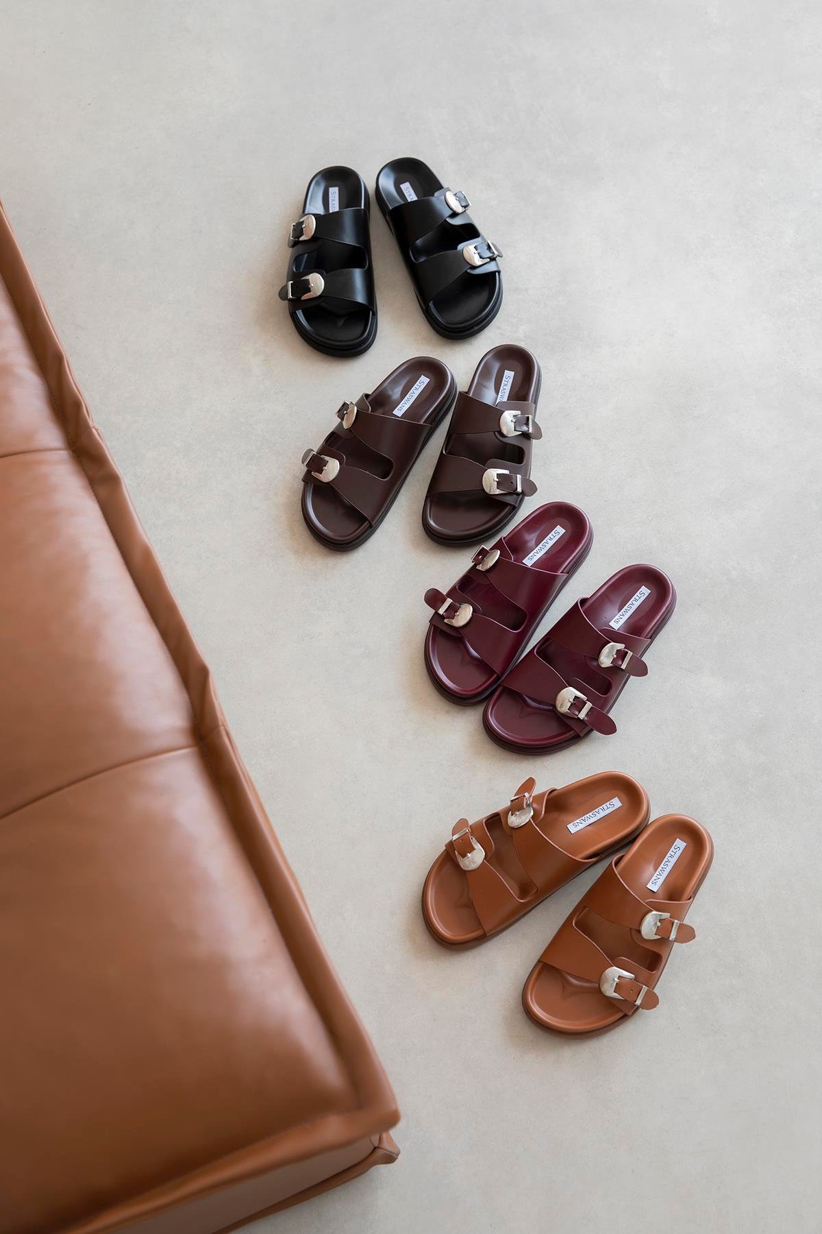 Orban Kadın Toka Detay Günlük Konfor Deri Terlik Taba