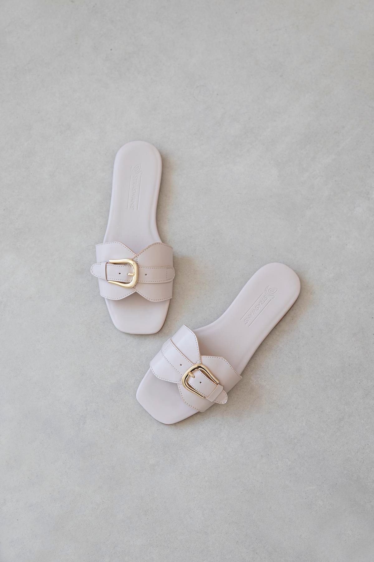 Pablo Kadın Günlük Deri Terlik Bej