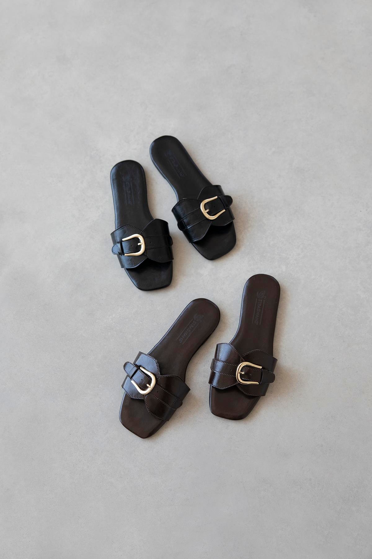 Pablo Kadın Günlük Deri Terlik Siyah