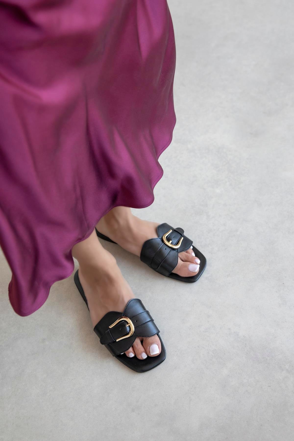 Pablo Kadın Günlük Deri Terlik Siyah