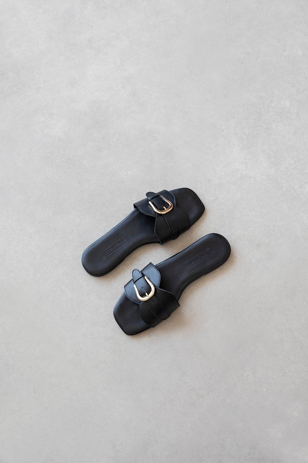 Pablo Kadın Günlük Deri Terlik Siyah