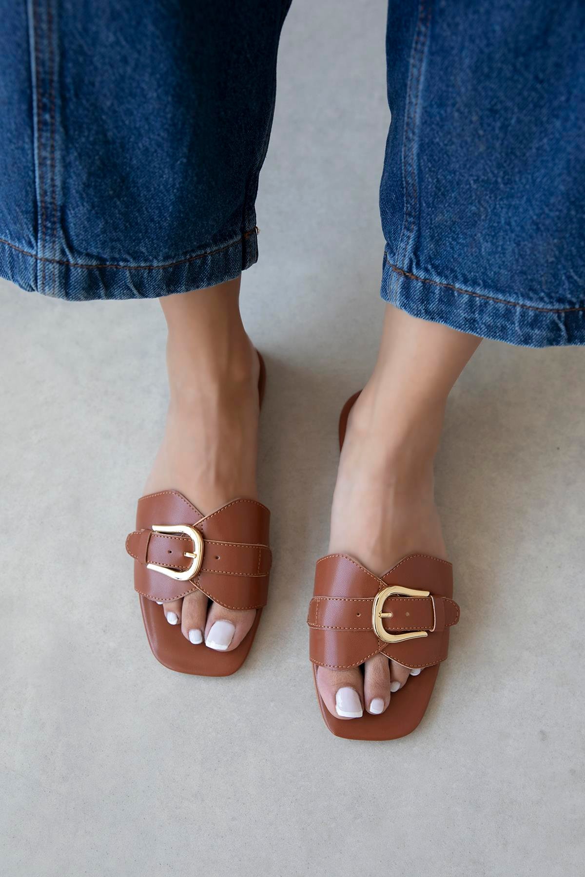 Pablo Kadın Günlük Deri Terlik Taba