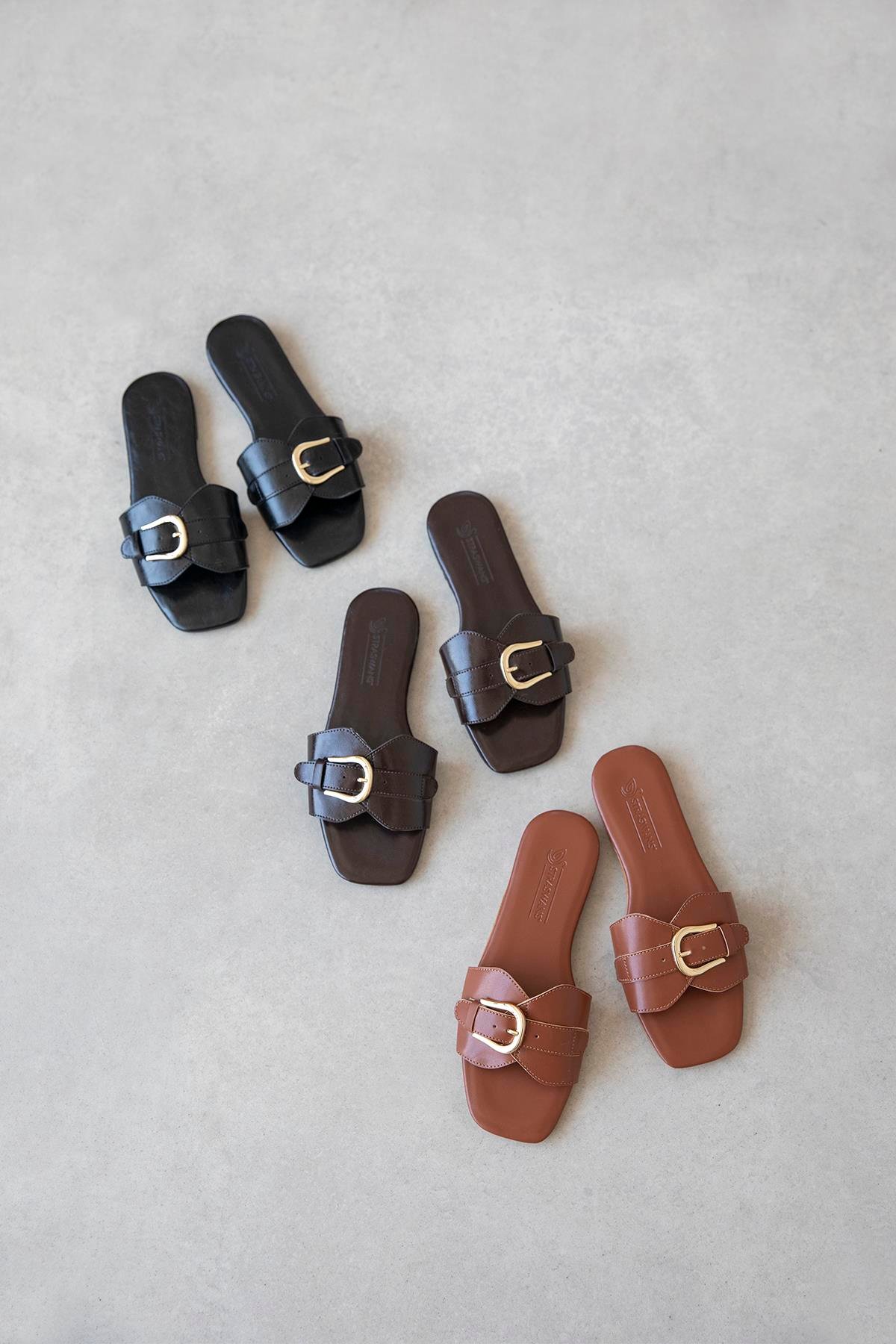 Pablo Kadın Günlük Deri Terlik Taba