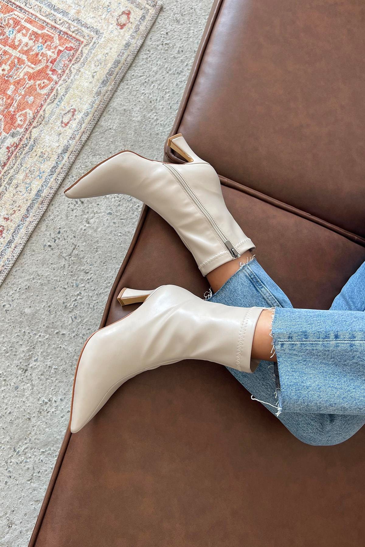 Poppin Kadın Pino Ökçe  Deri  Bot Bej