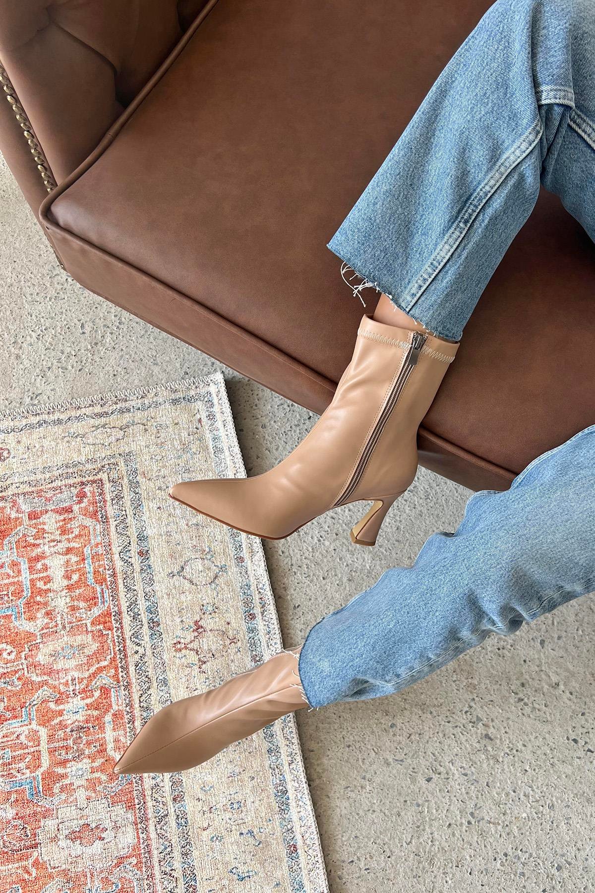 Poppin Bayan Pino Ökçe Bağcıklı Deri  Bot Ten