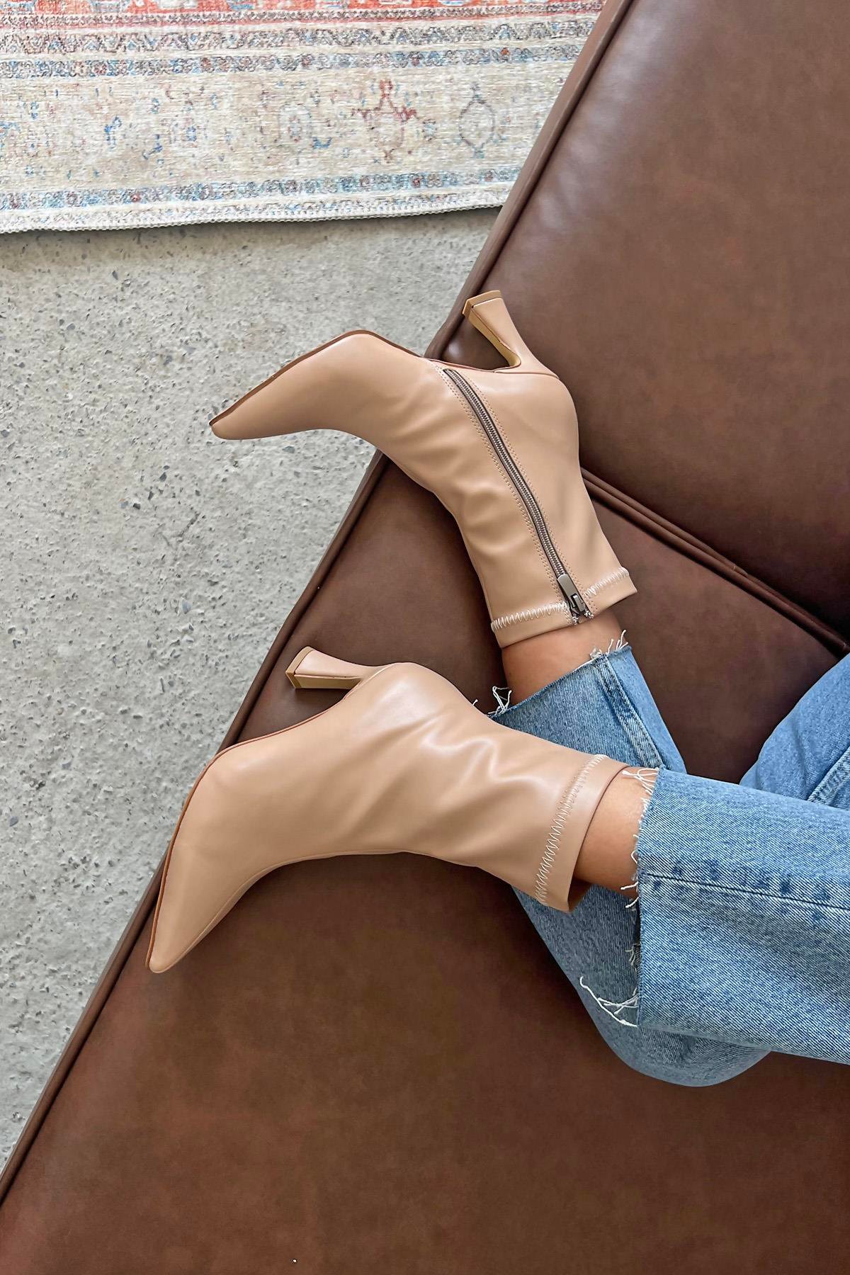 Poppin Bayan Pino Ökçe Bağcıklı Deri  Bot Ten