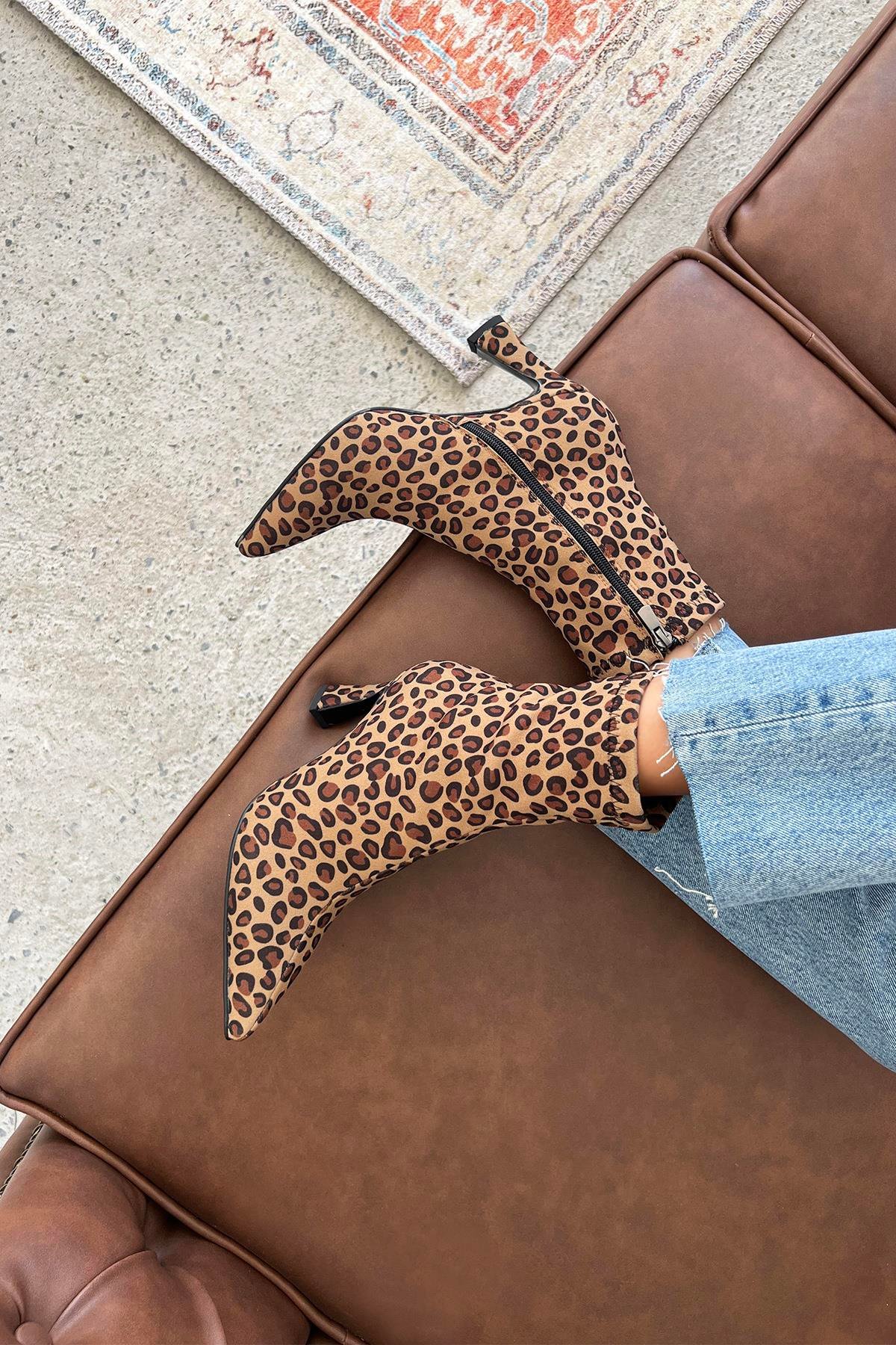 Poppin Kadın Pino Ökçe  Kumaş Bot Leopar