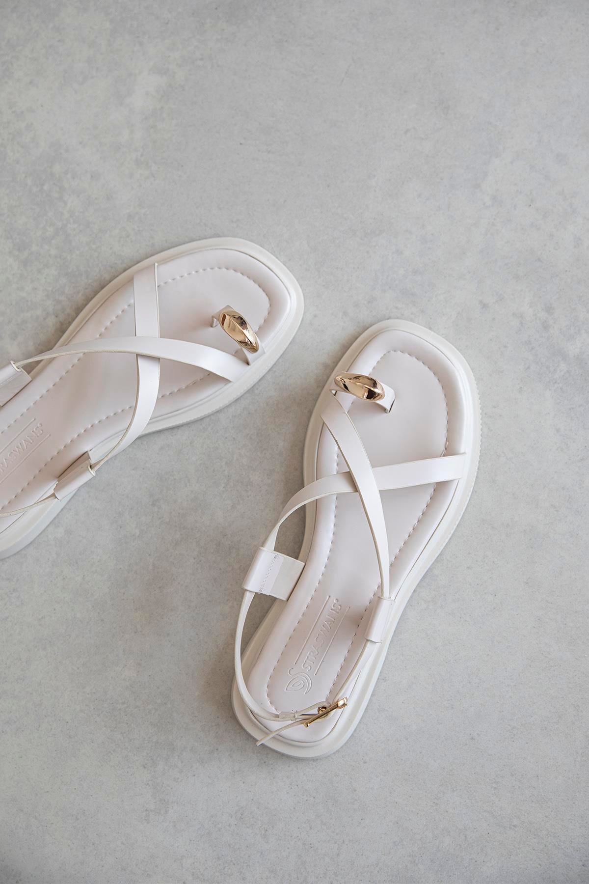 Puket Kadın Parmak Arası Deri Sandalet Bej