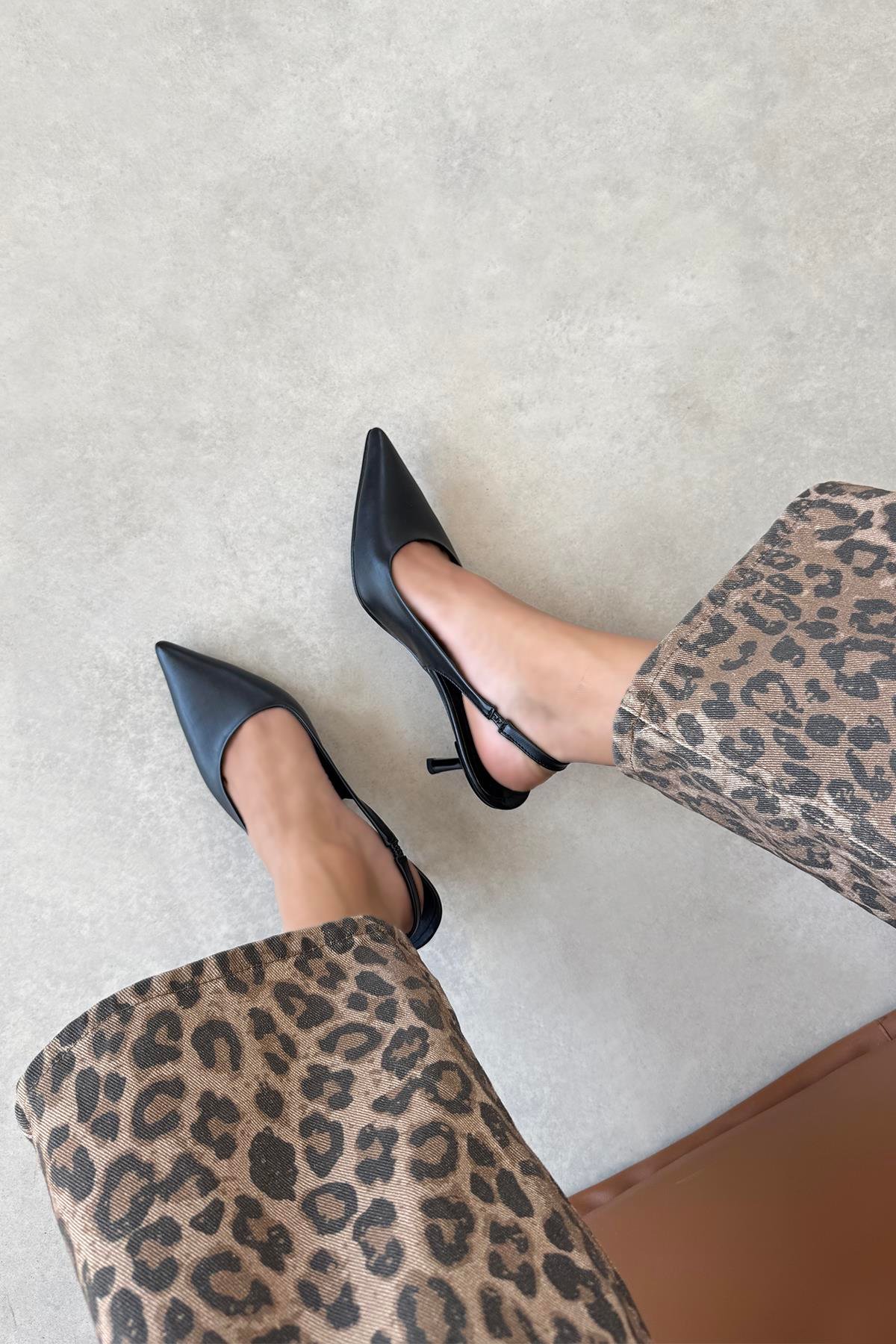 Raye Kadın Topuklu Deri Ayakkabı Siyah