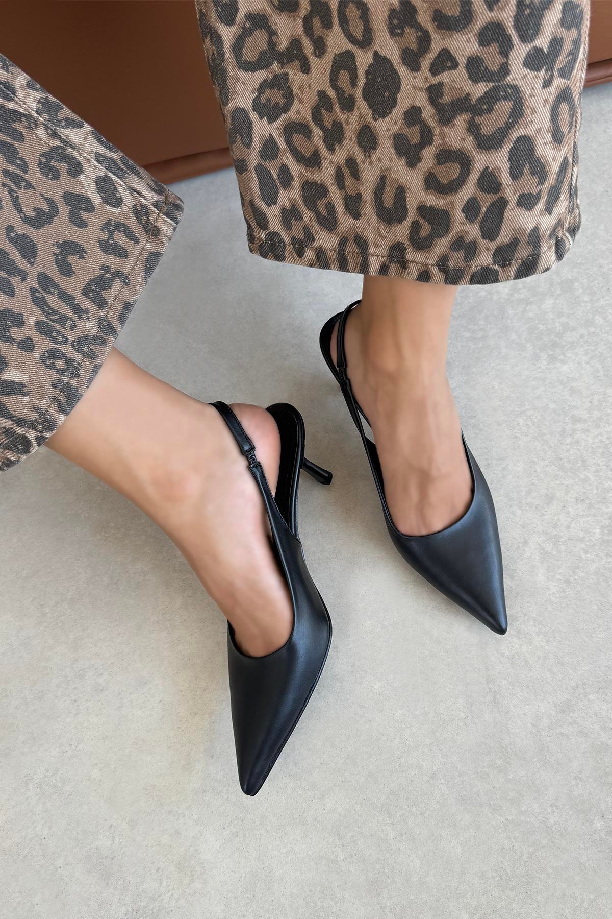 Raye Kadın Topuklu Deri Ayakkabı Siyah