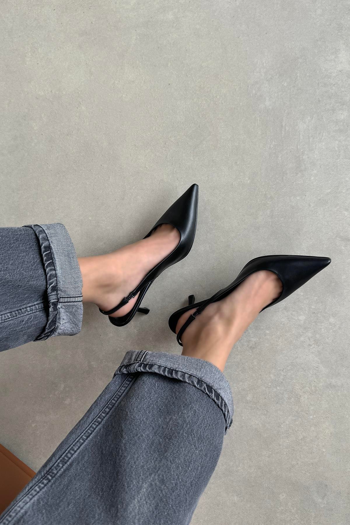 Raye Kadın Topuklu Deri Ayakkabı Siyah