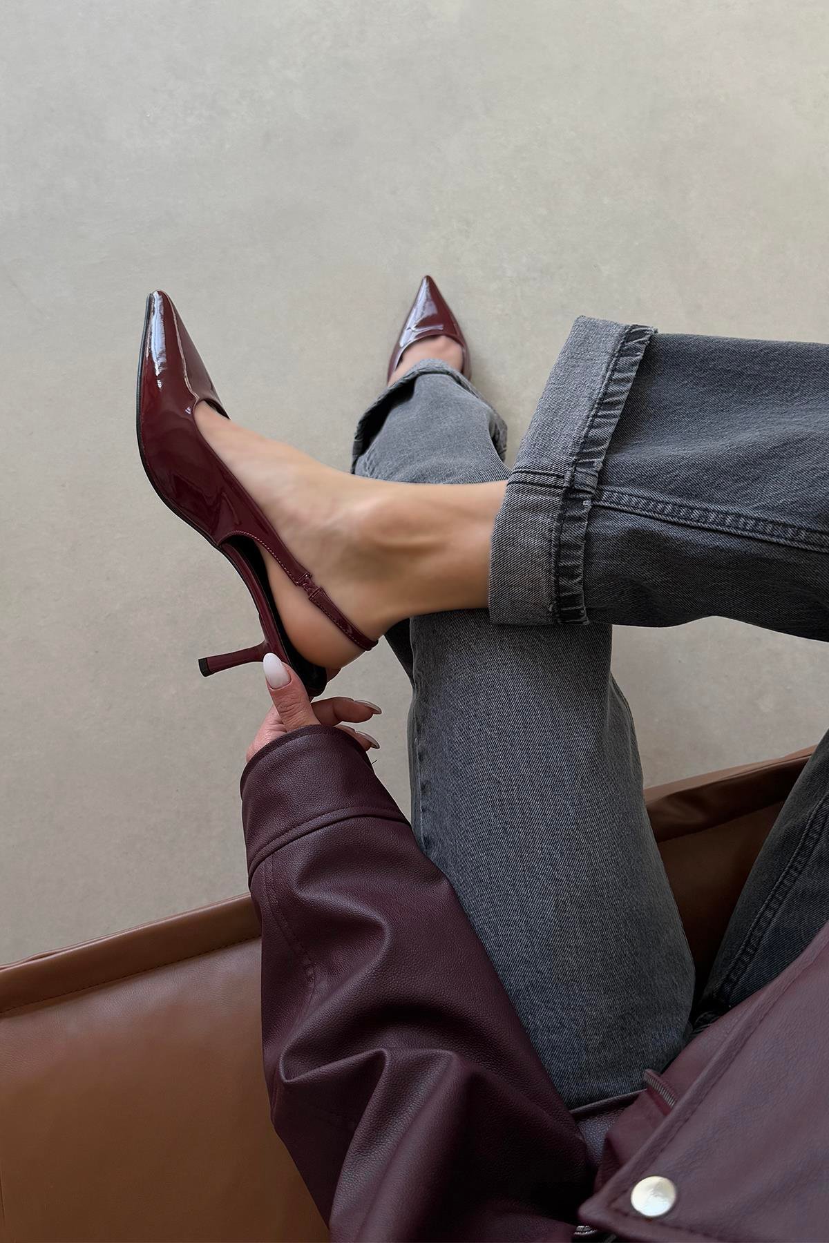 Raye Kadın Topuklu Rugan Ayakkabı Bordo