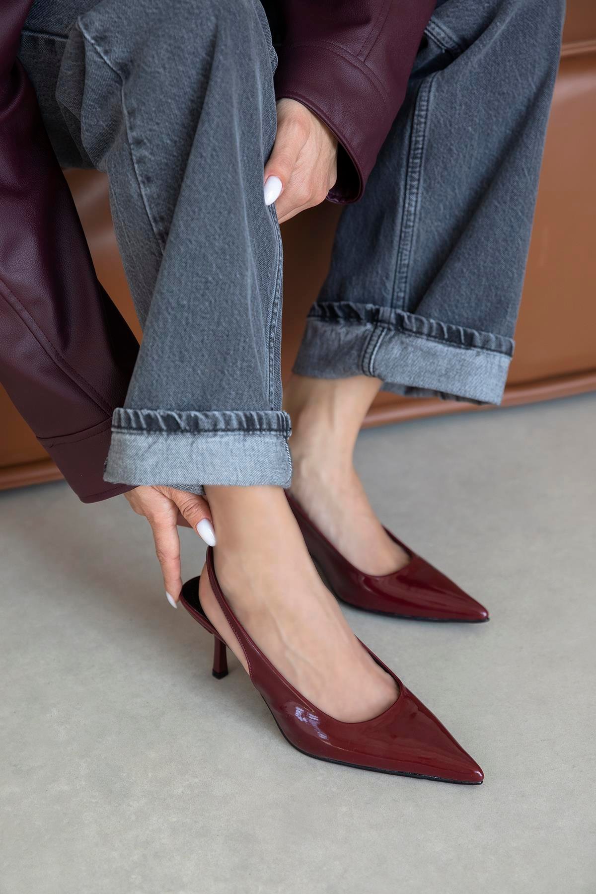 Raye Kadın Topuklu Rugan Ayakkabı Bordo