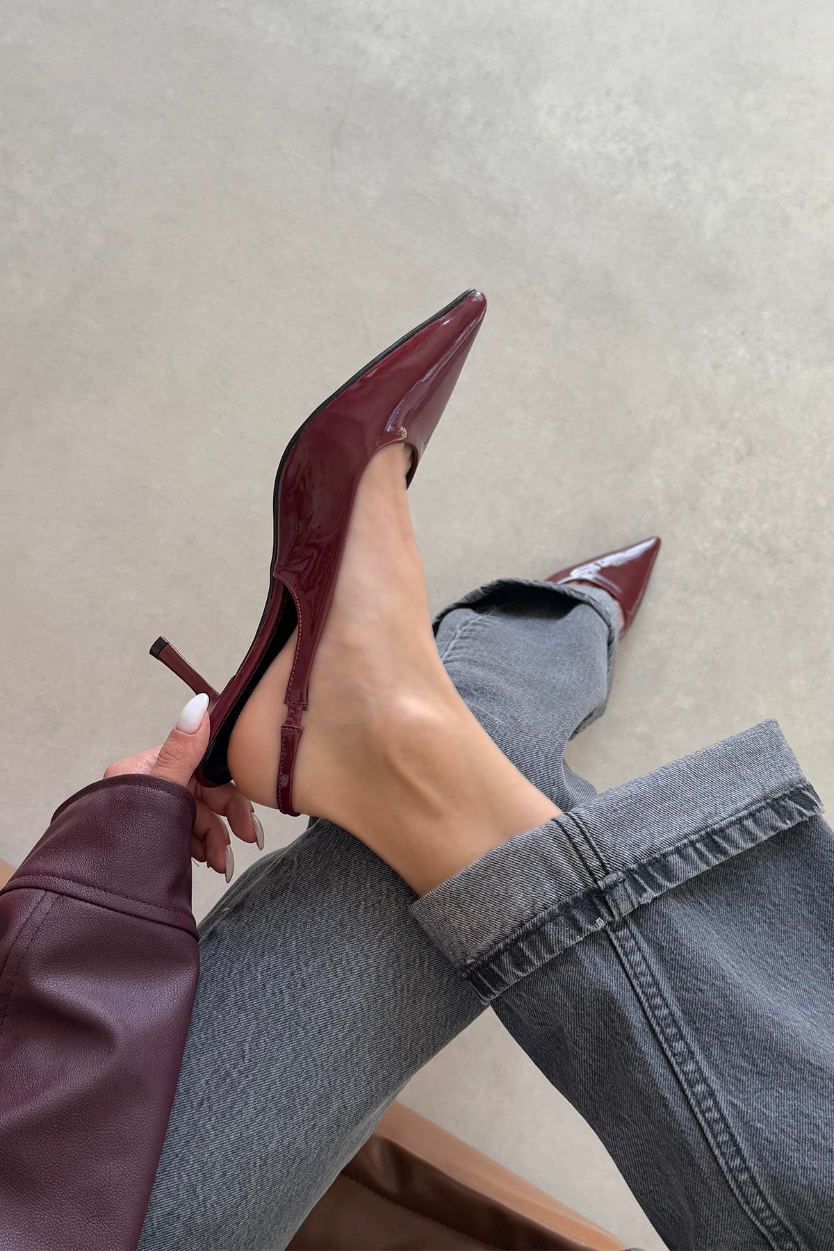 Raye Kadın Topuklu Rugan Ayakkabı Bordo