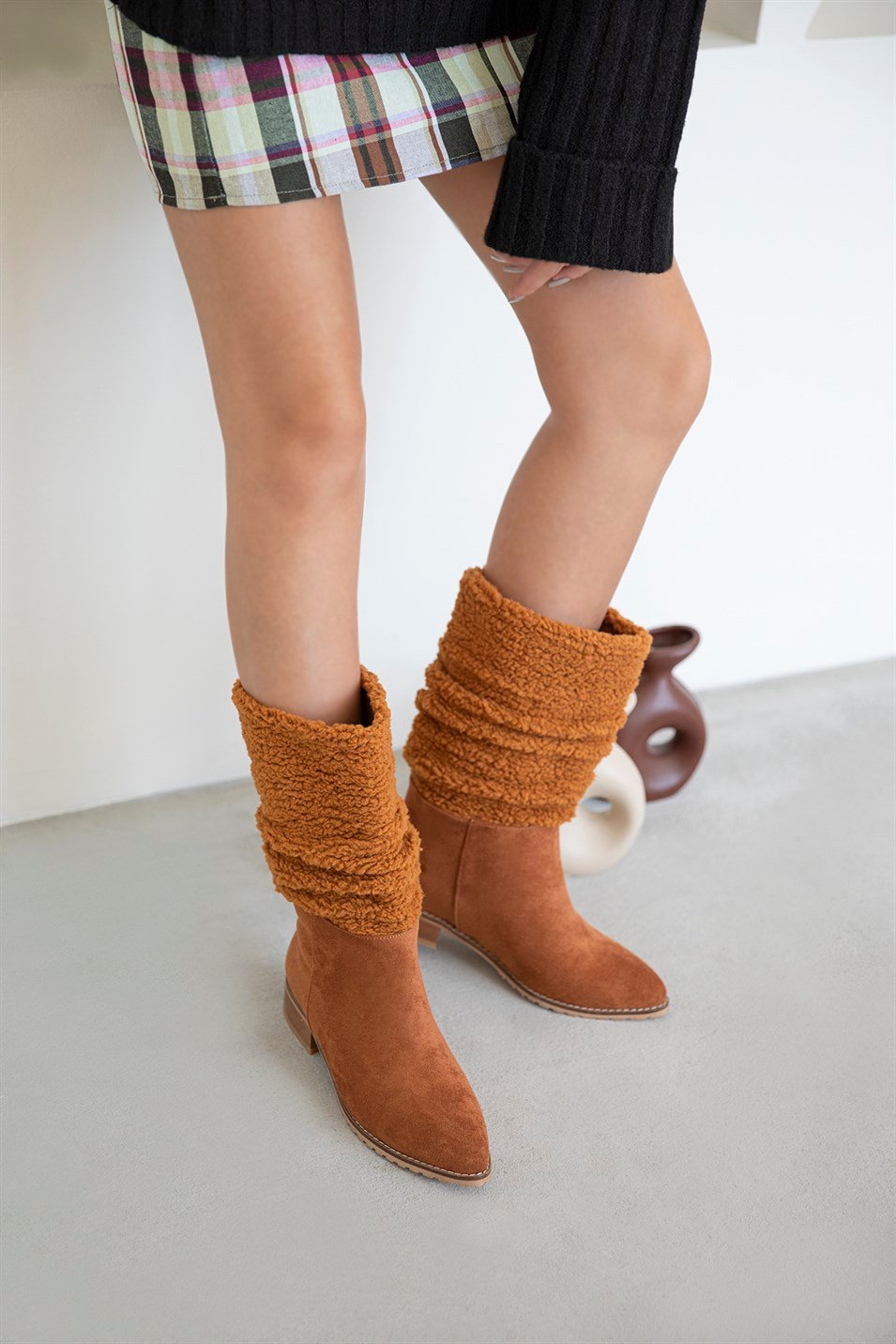 Sand  Kadın Kürk Detay  Süet  Bot Taba