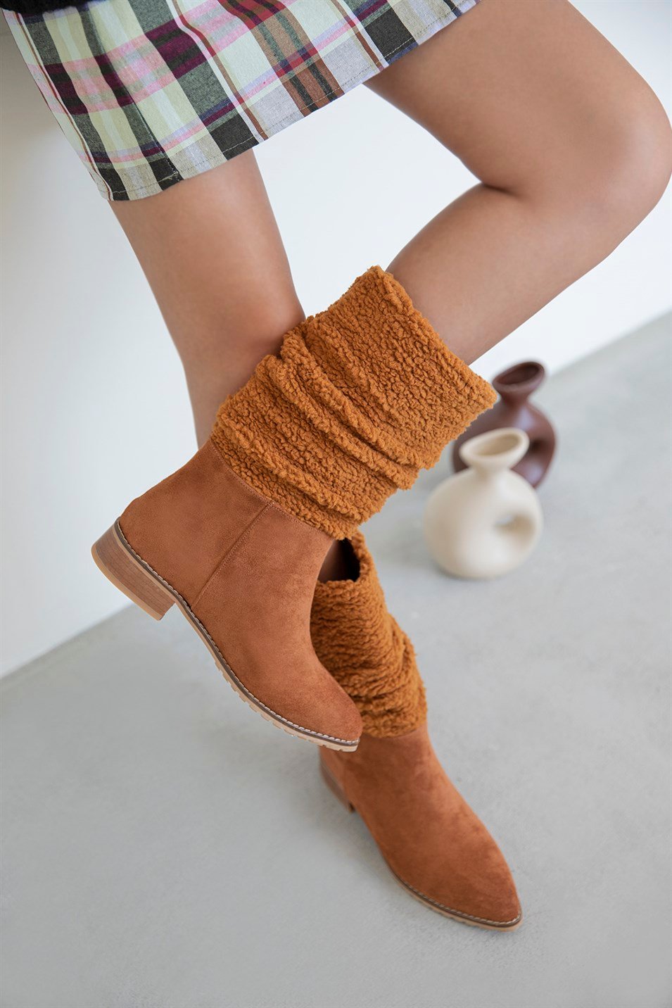 Sand  Kadın Kürk Detay  Süet  Bot Taba