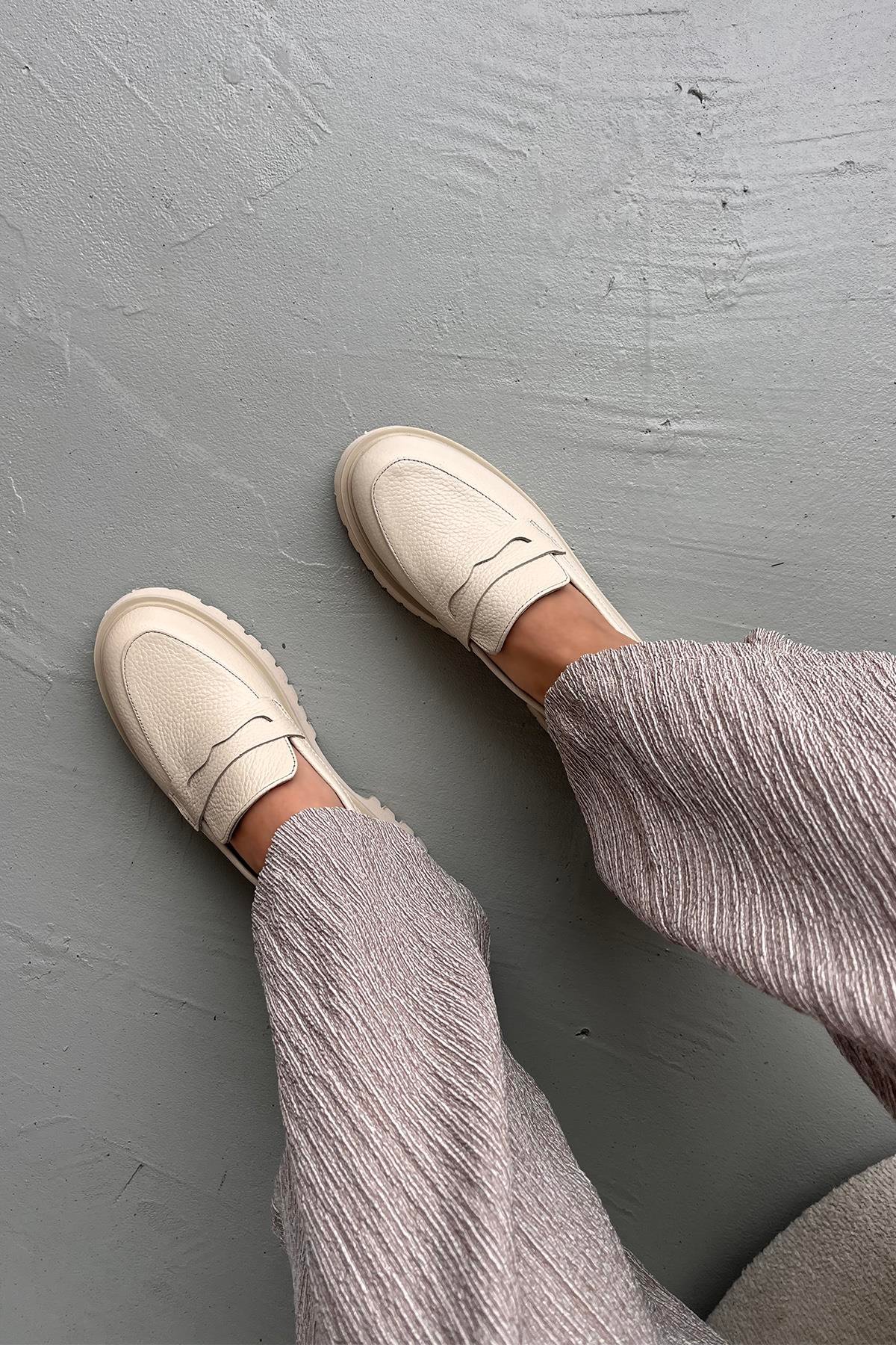 Sandie Kadın Hakiki Deri  Makosen  Ayakkabı Bej