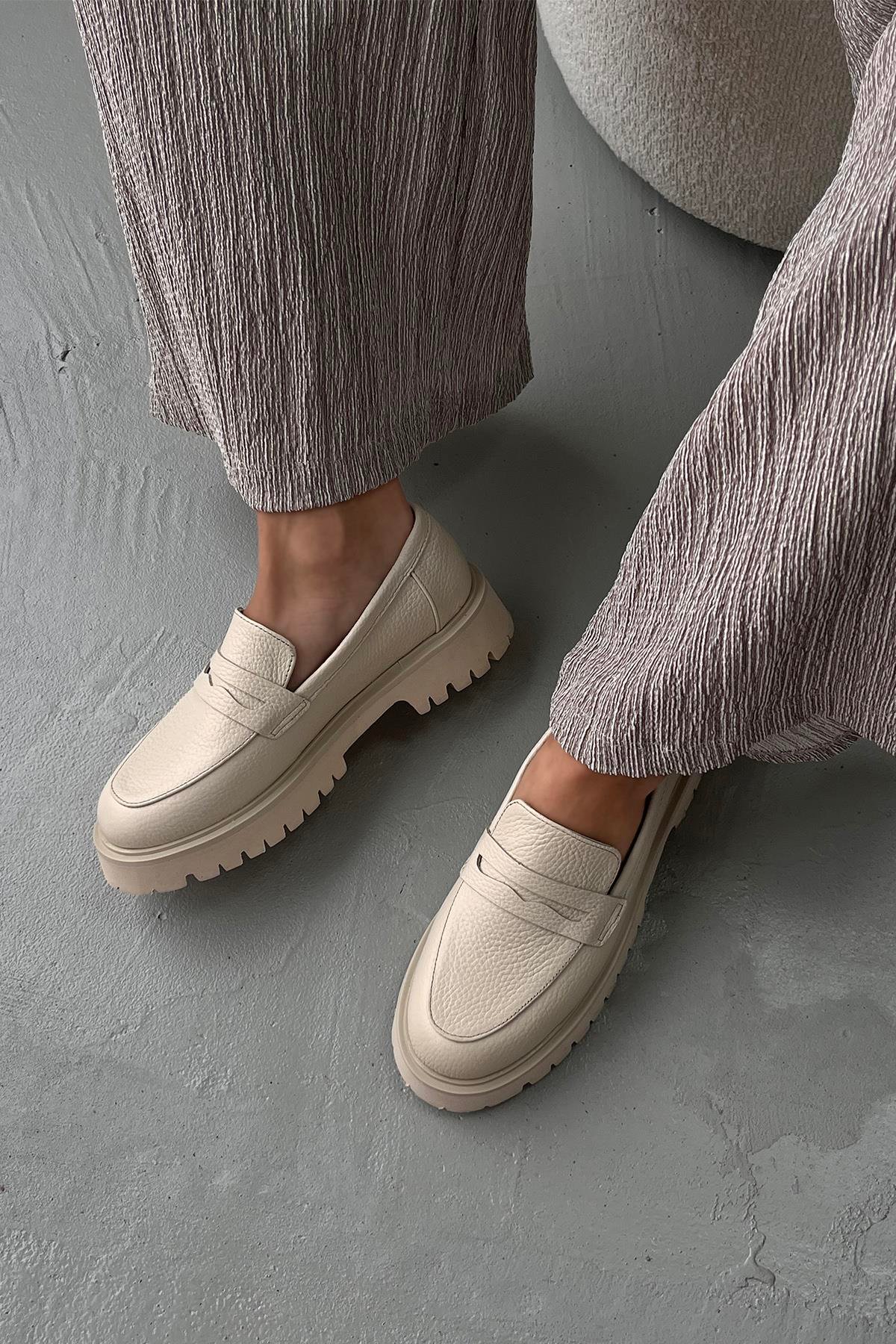 Sandie Kadın Hakiki Deri  Makosen  Ayakkabı Bej