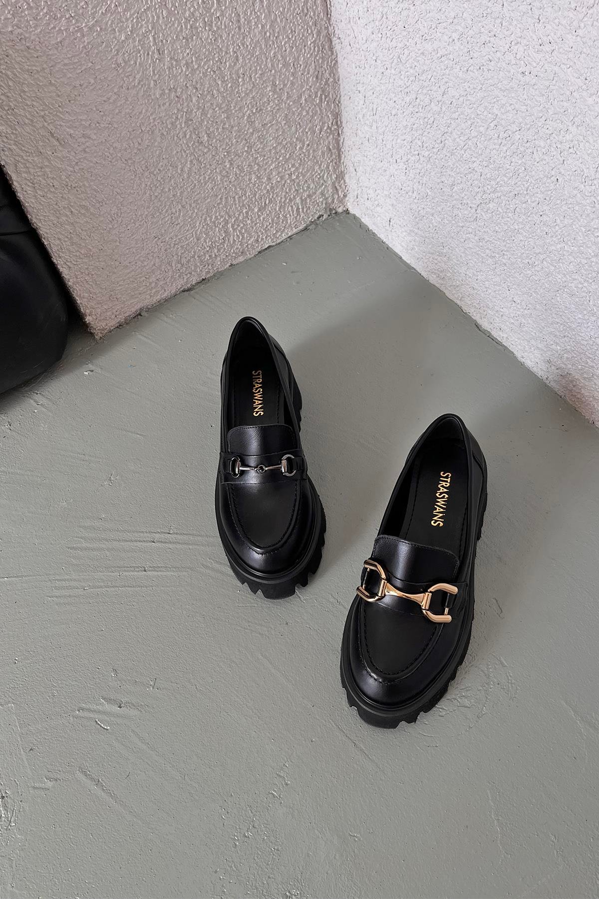 Sellly Kadın İçi Dışı  Hakiki Deri  Makosen Ayakkabı Siyah