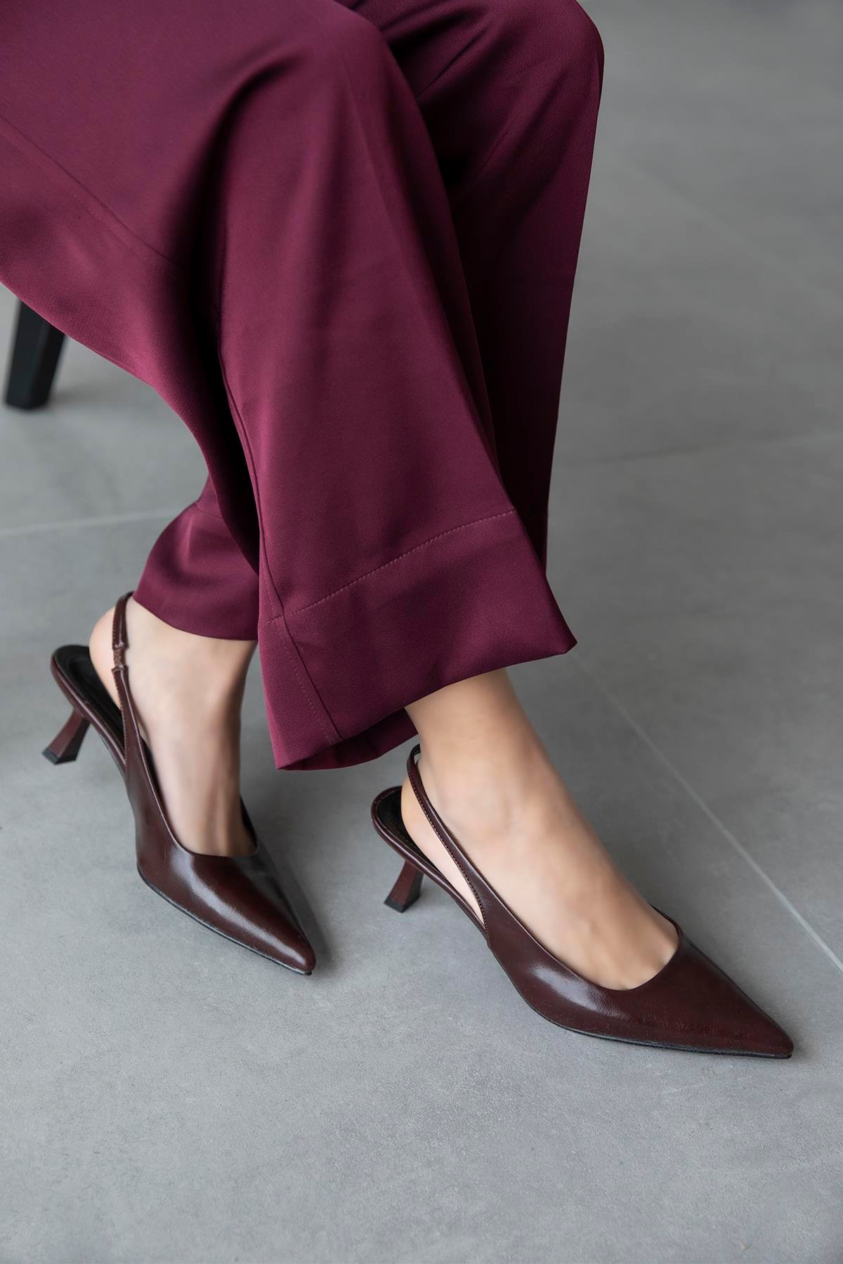 Silver Kadın Topuklu Kırışık Deri Ayakkabı Bordo