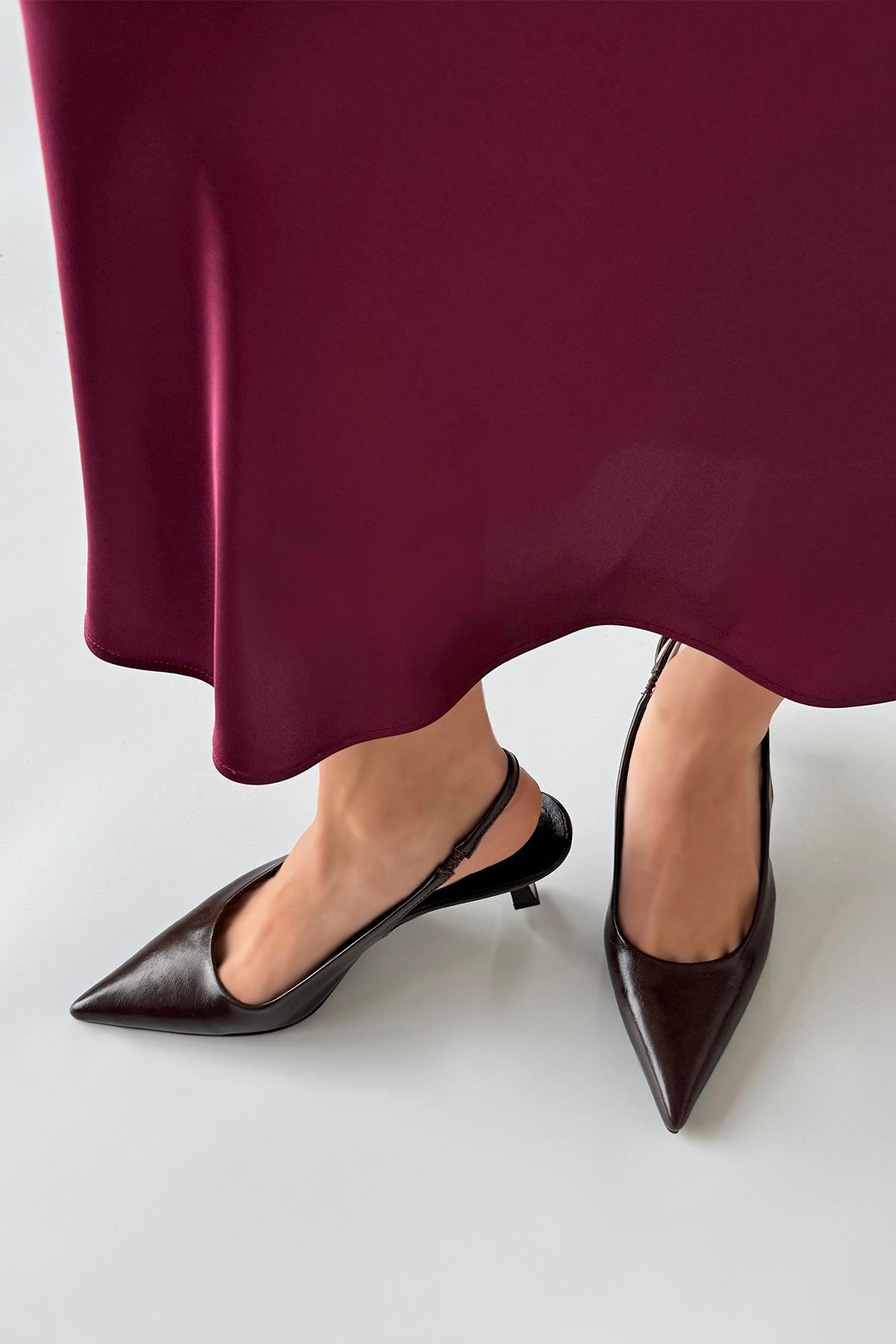 Silver Kadın Topuklu Kırışık Deri Ayakkabı Kahve