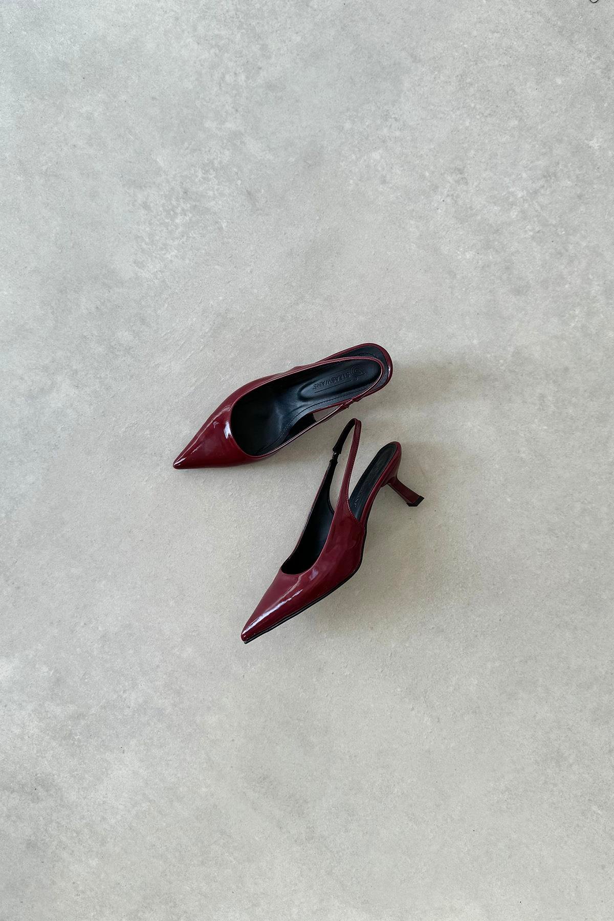 Silver  Kadın Topuklu  Rugan  Ayakkabı Bordo