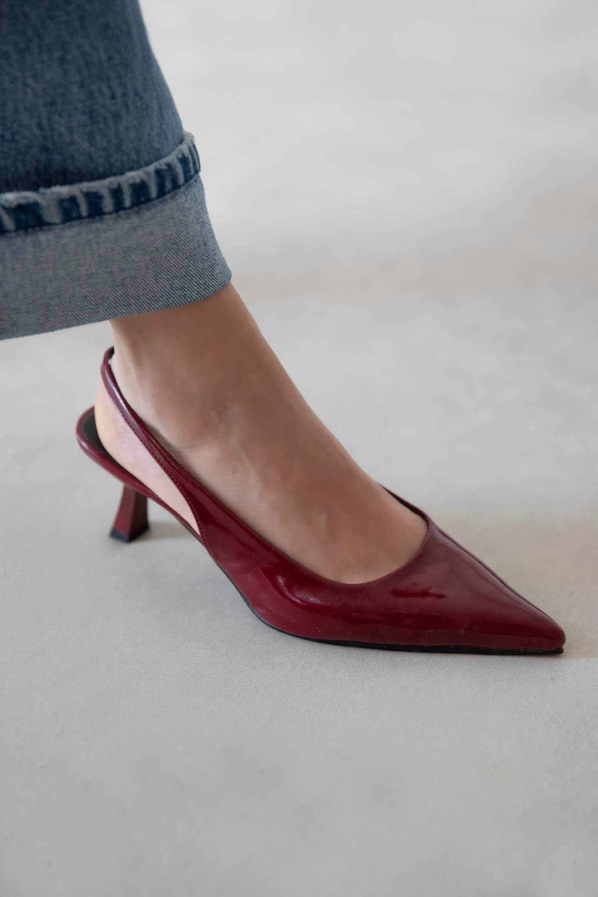 Silver  Kadın Topuklu  Rugan  Ayakkabı Bordo