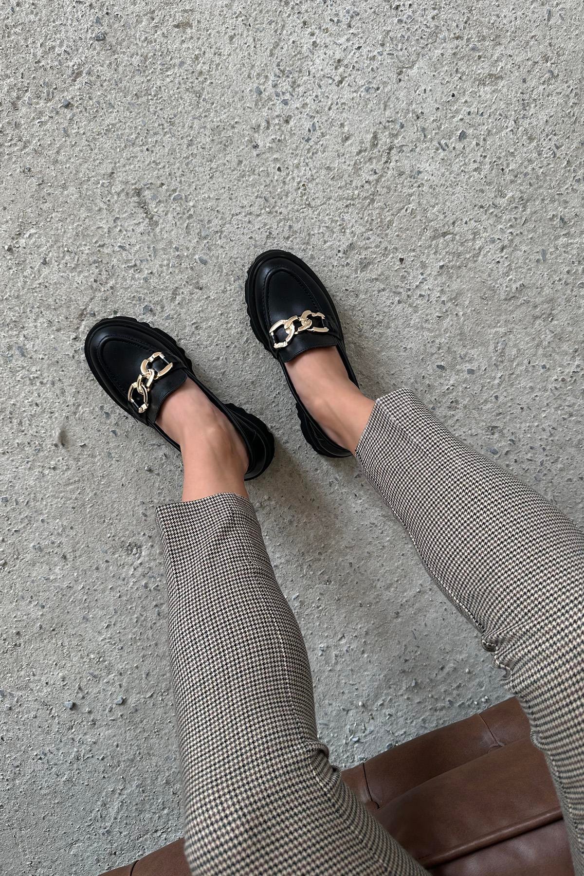 Sımmı Kadın İçi Dışı  Hakiki Deri  Makosen Ayakkabı Siyah