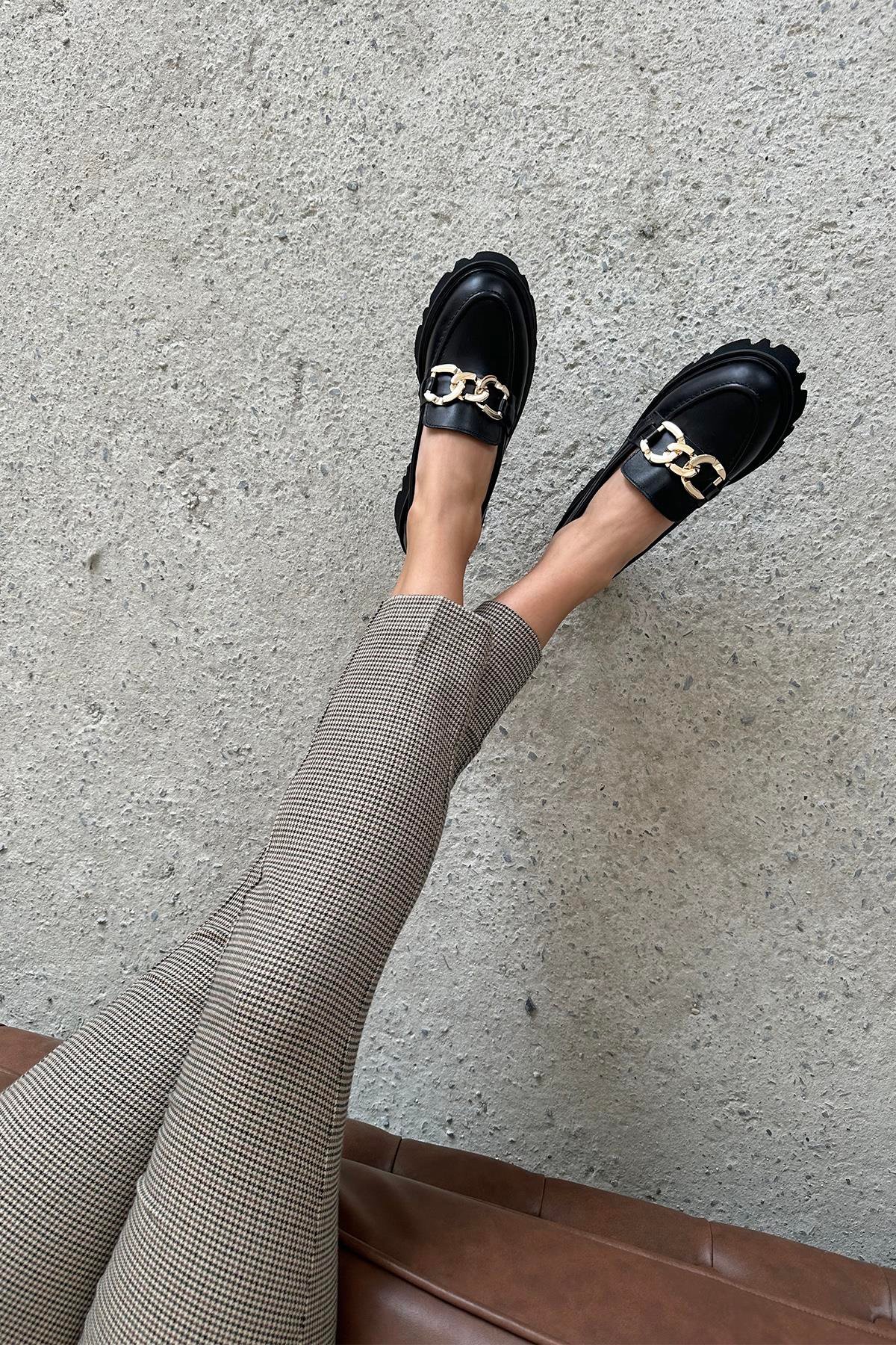 Sımmı Kadın İçi Dışı  Hakiki Deri  Makosen Ayakkabı Siyah