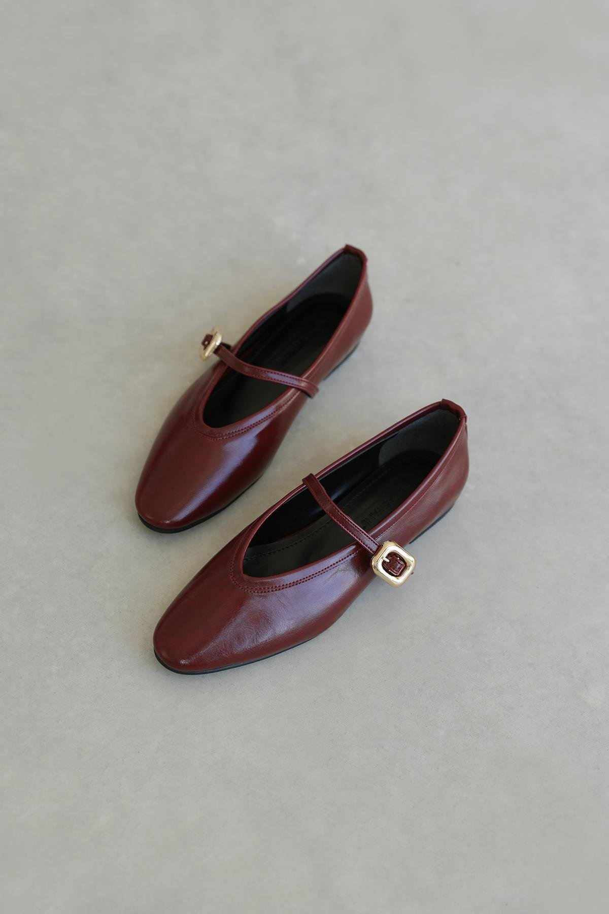 Stony Kadın Kırışık Deri Babet Açık Bordo