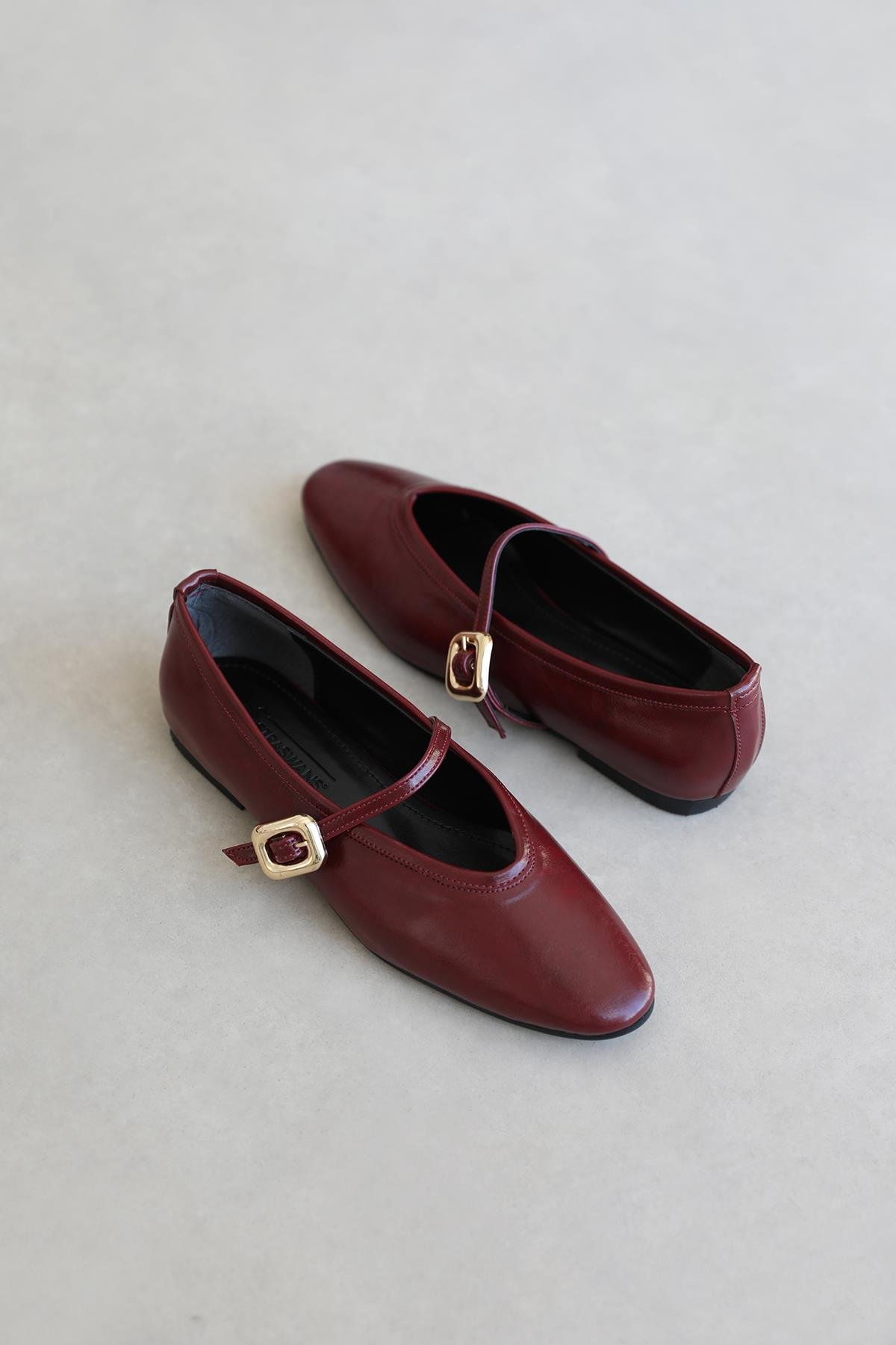 Stony Kadın Kırışık Deri Babet Açık Bordo