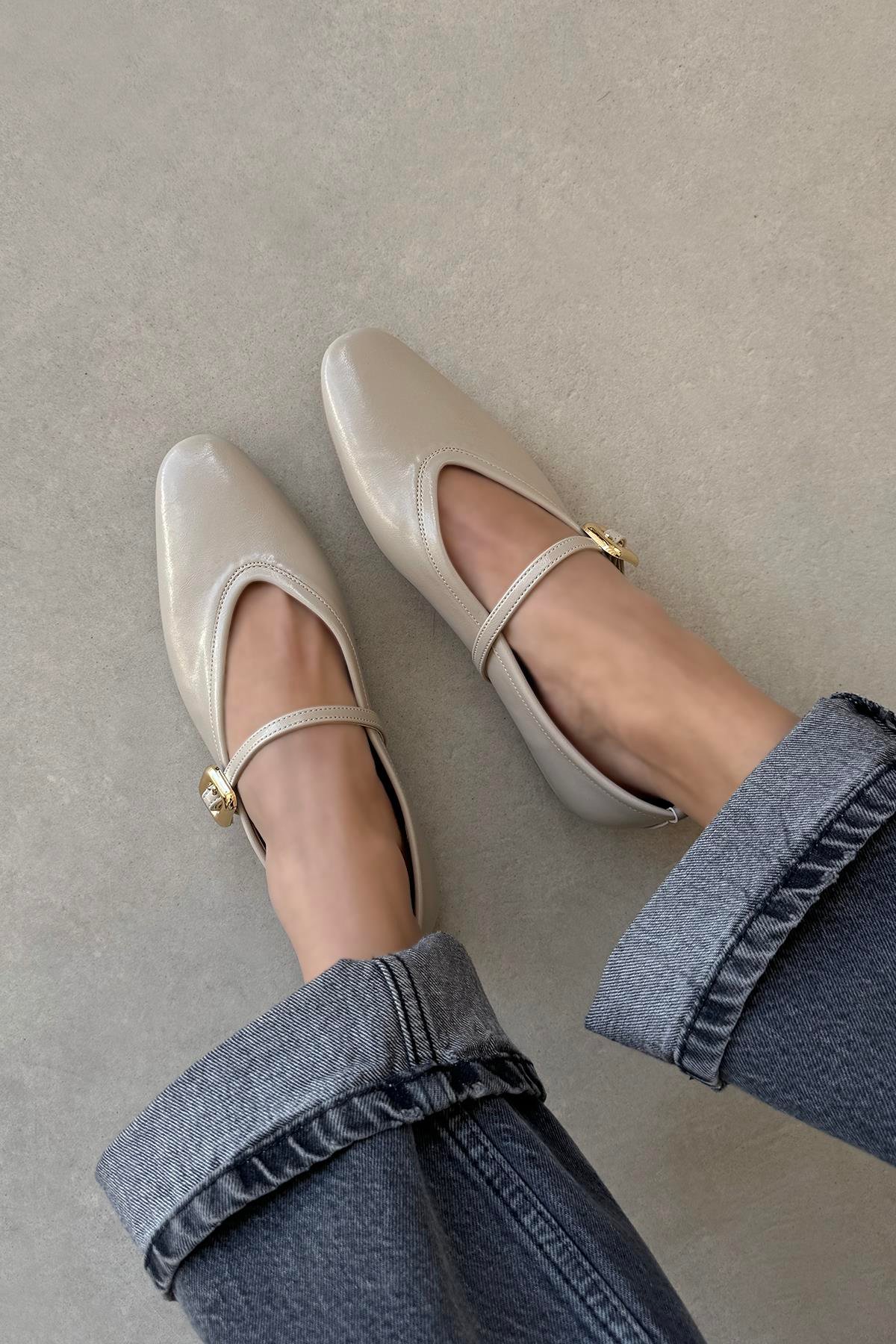 Stony Kadın Kırışık Deri Babet Bej