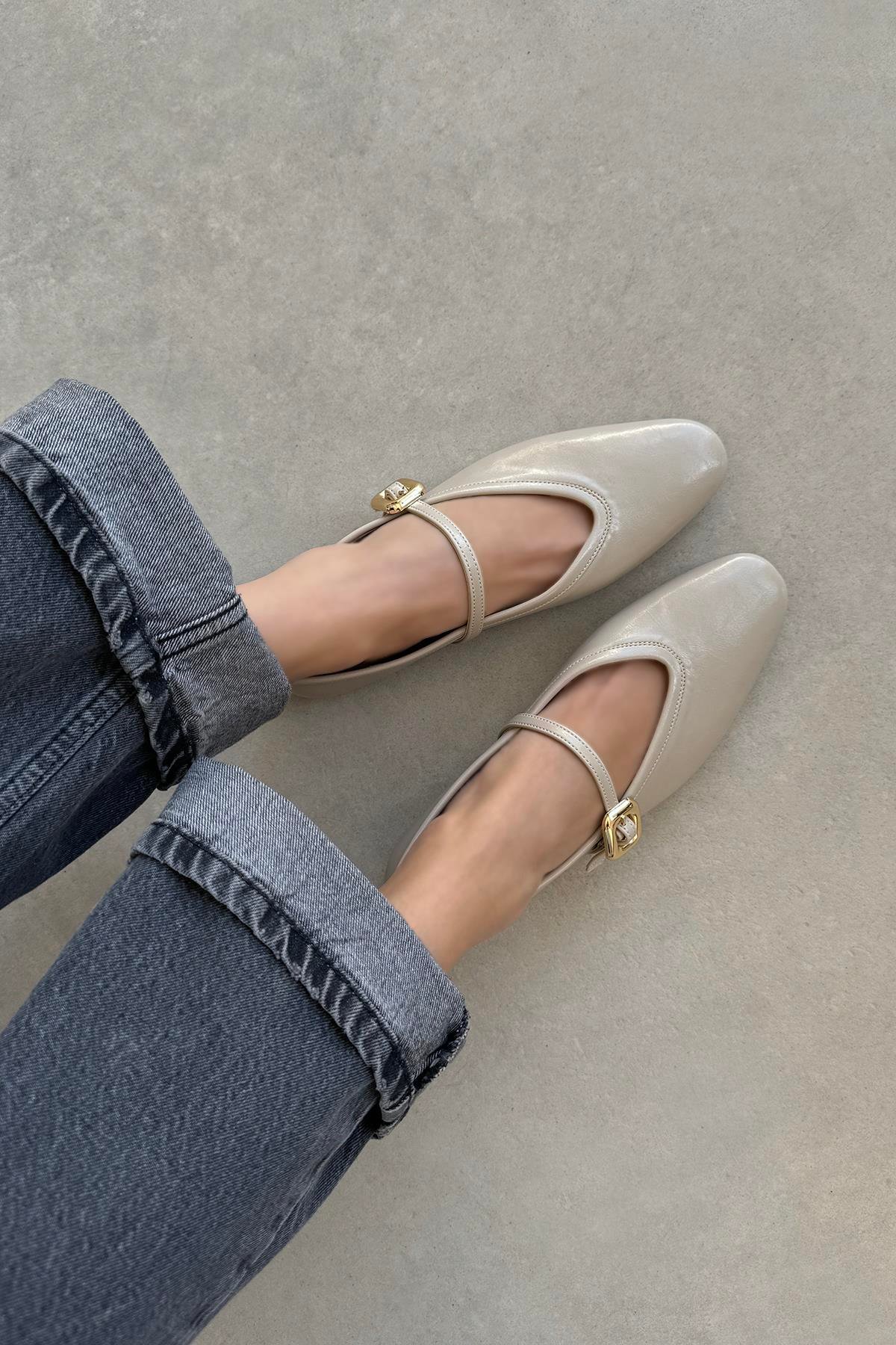 Stony Kadın Kırışık Deri Babet Bej