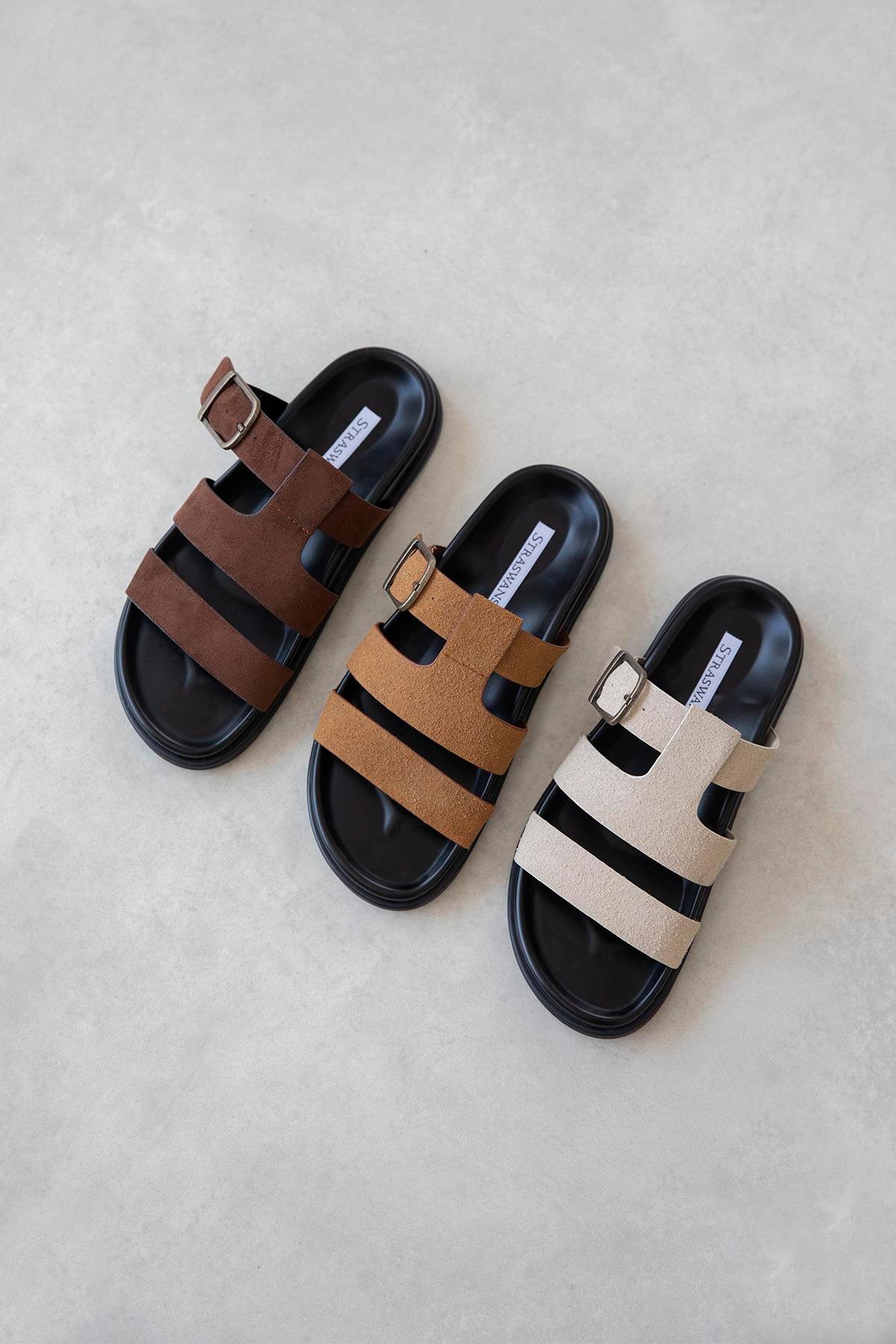 Toff Kadın Toka Detay Günlük Konfor Süet Terlik Kahve