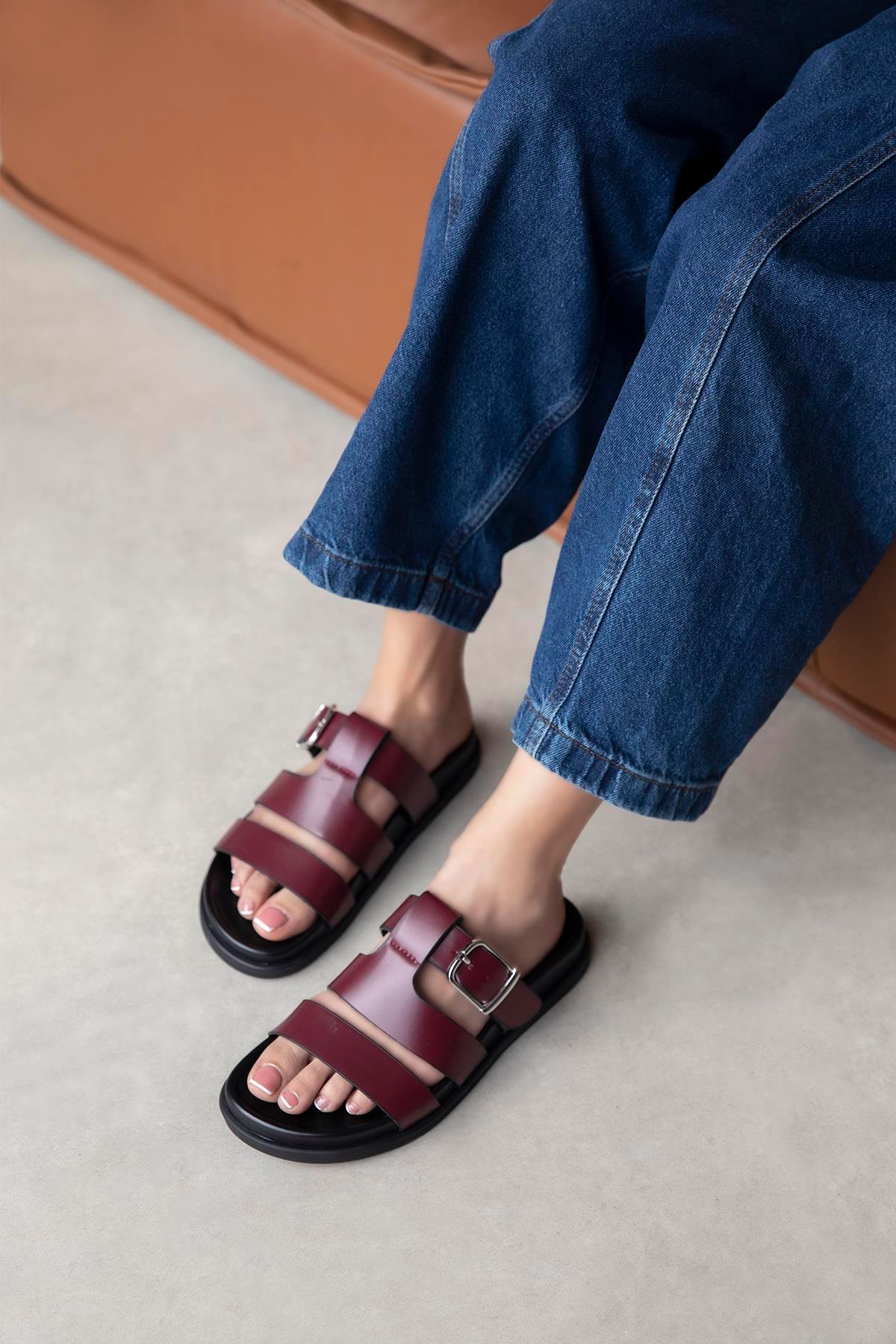 Toff Kadın Toka Detay Günlük Konfor Terlik Bordo