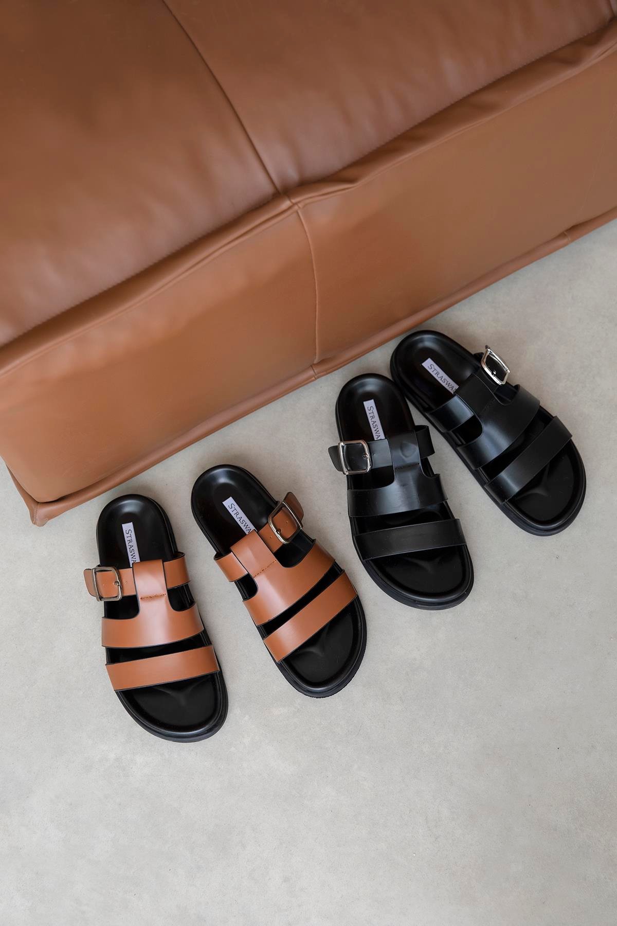 Toff Kadın Toka Detay Günlük Konfor Terlik Taba