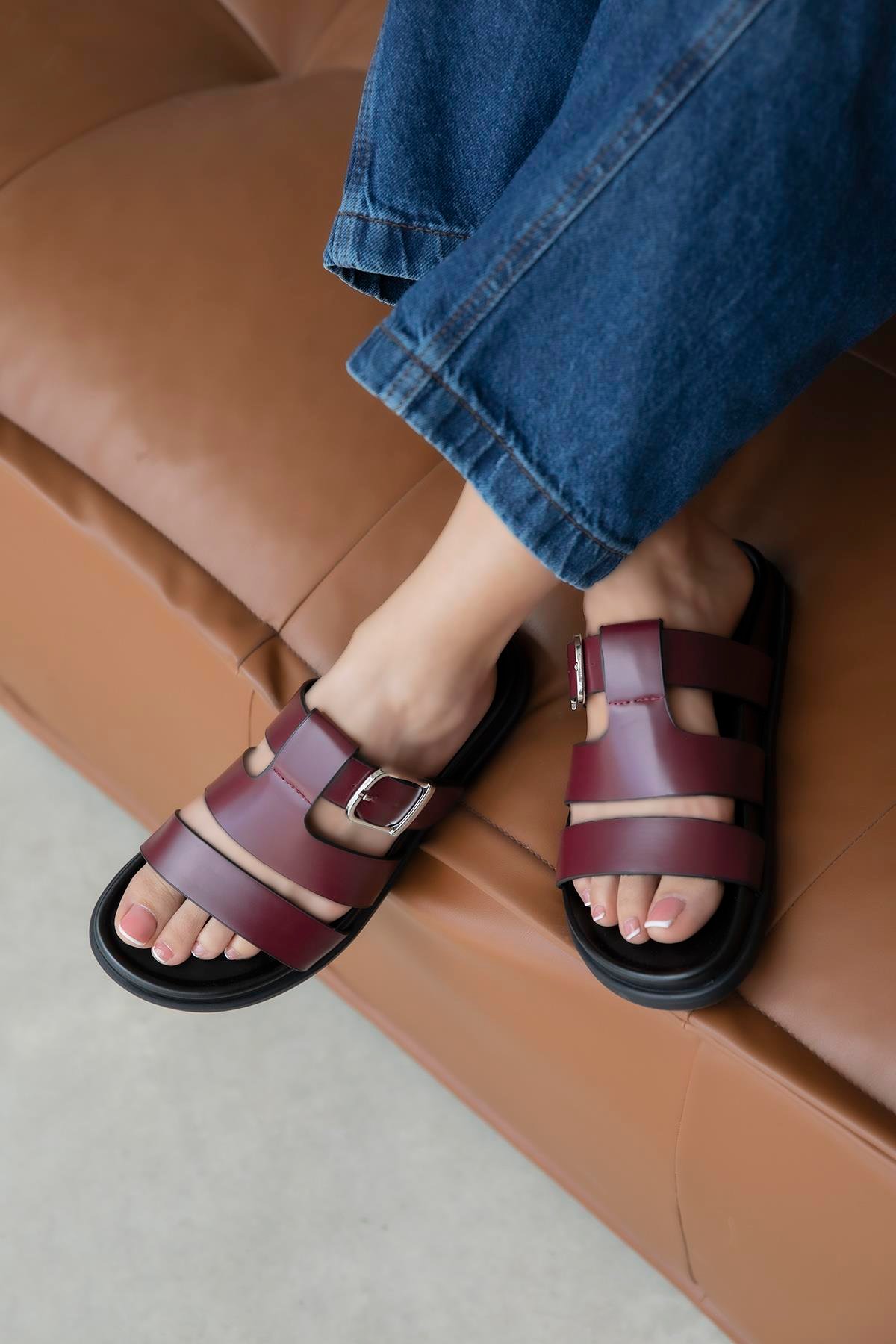 Toff Kadın Toka Detay Günlük Konfor Terlik Bordo