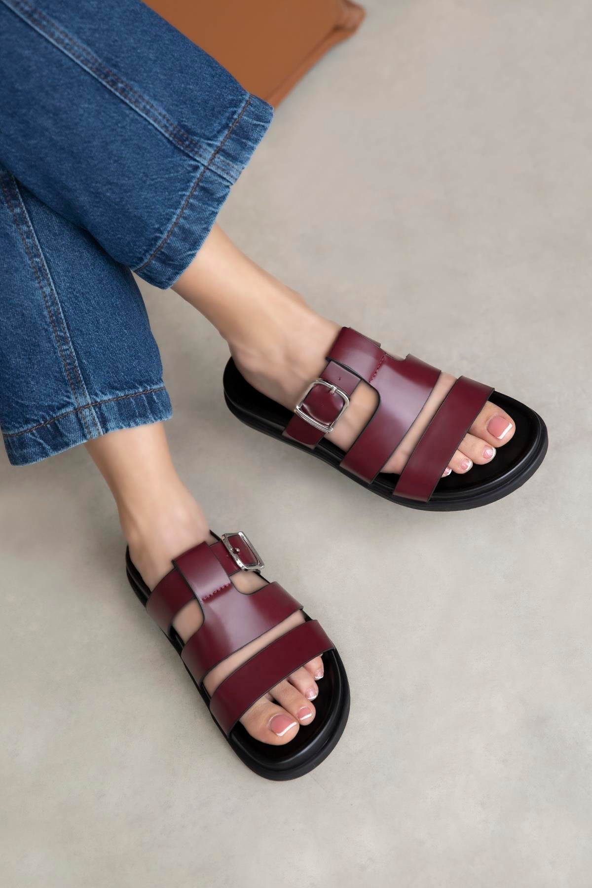 Toff Kadın Toka Detay Günlük Konfor Terlik Bordo