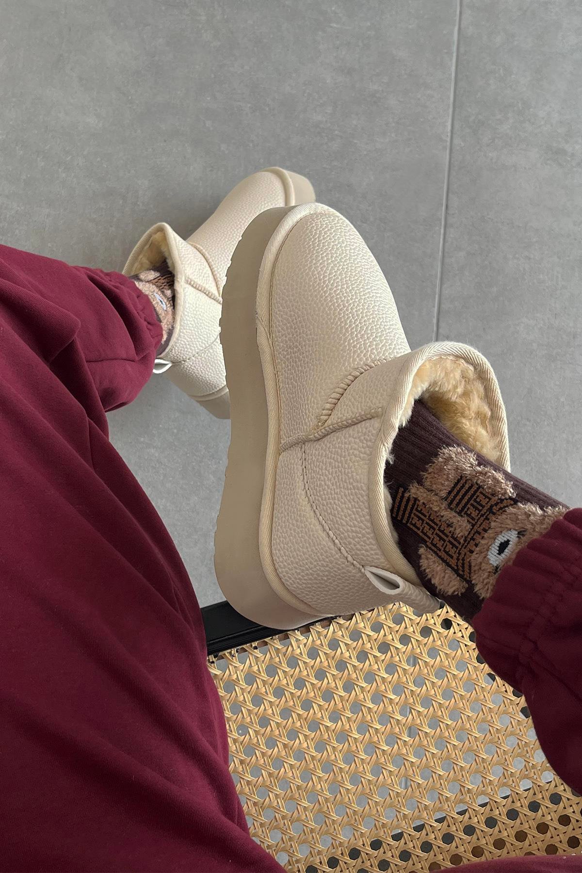 Tommo Kadın  İçi Tüylü Kalın Taban  Deri  Yarım  Bot Bej