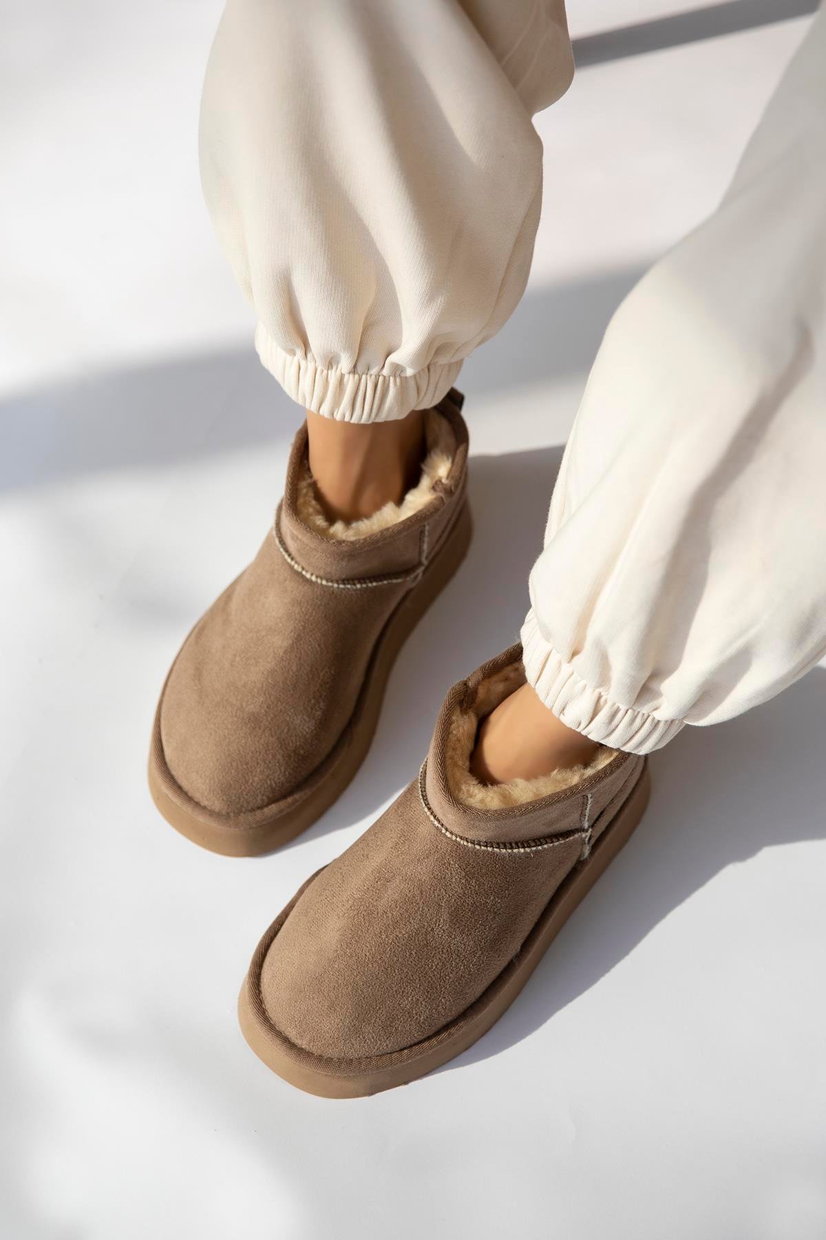 Tommo Kadın  İçi Tüylü Kalın Taban  Süet Yarım  Bot Vizon